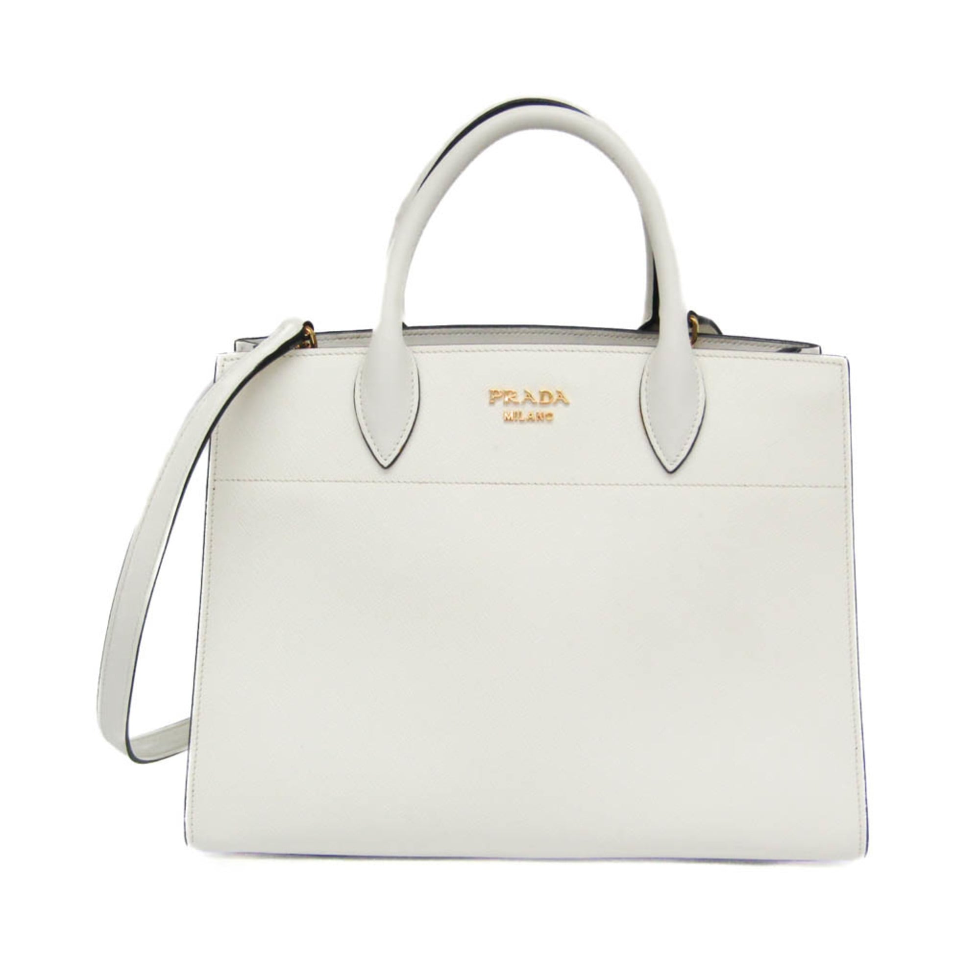 Rakuten - プラダ(Prada) ビブリオテーク レディース レザー ハンドバッグ,ショルダーバッグ ホワイト【中古】
