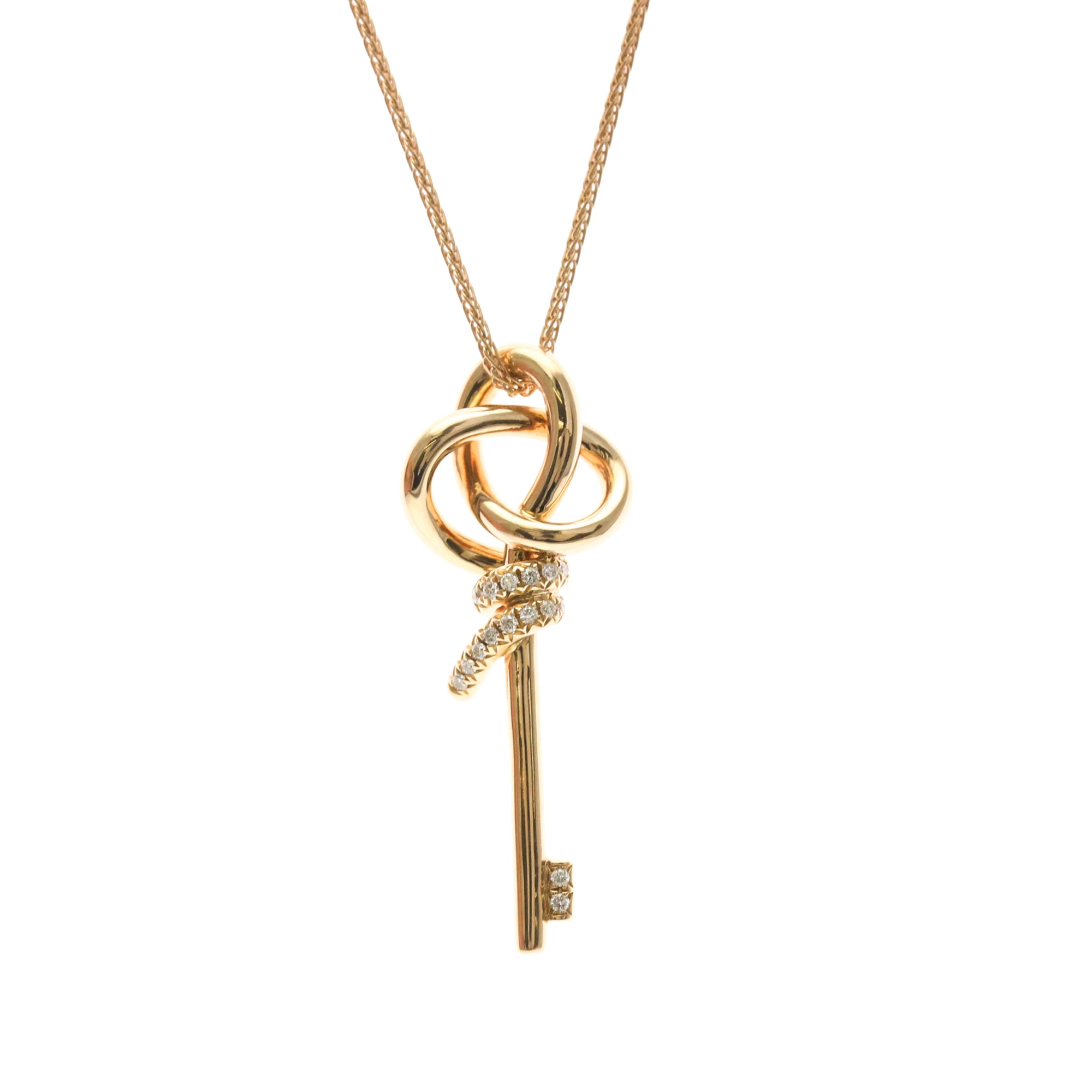 Tiffany & Co. K18 White Gold (K18WG) Diamond Men's/Women's Fashion Necklace (Pink Gold (PG)) Knot Key Diamond Necklace [Pre-owned]