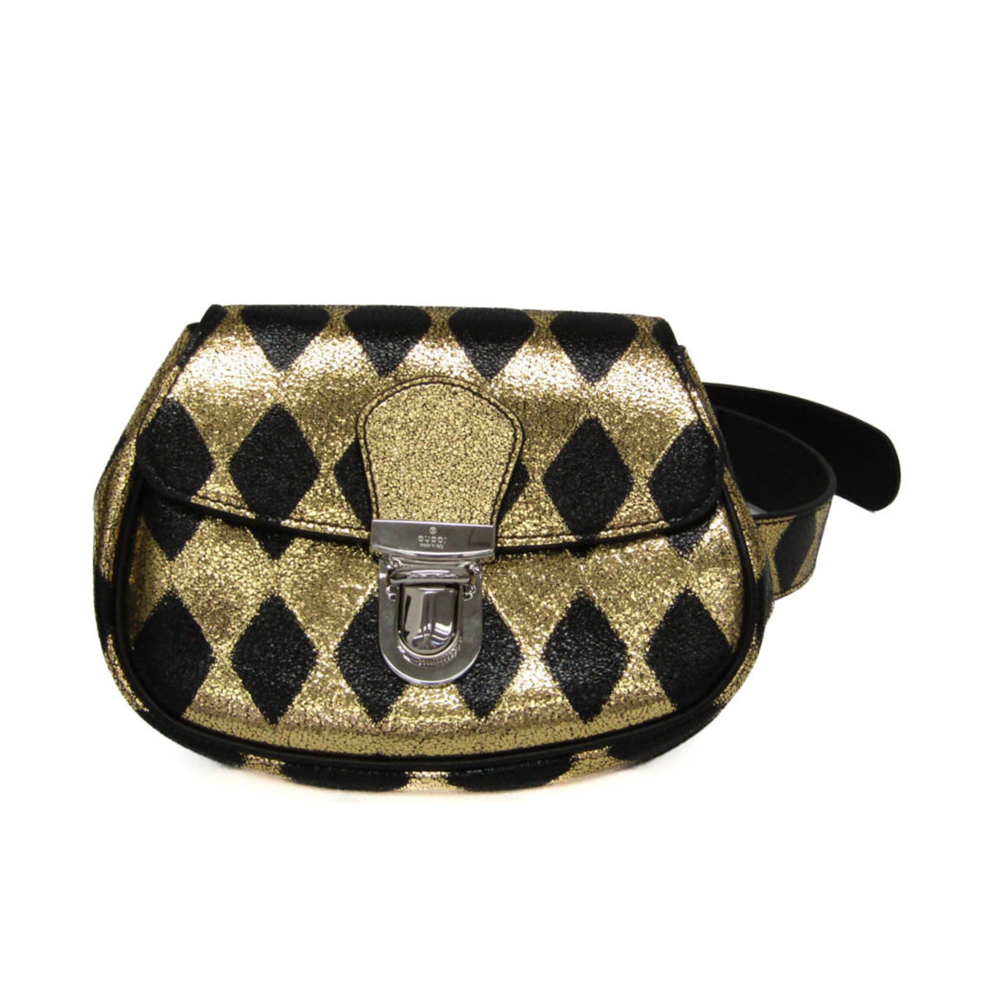 Rakuten - グッチ(Gucci) チルドレンズ 605112 ガールズ,ボーイズ レザー ウエストバッグ ゴールド,ブラック【中古】
