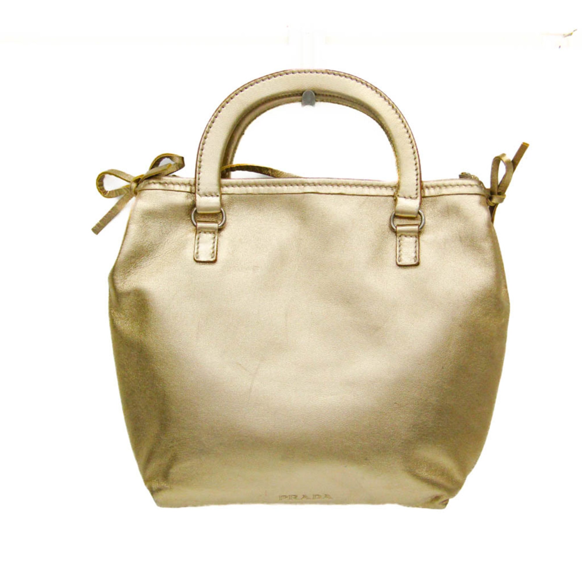Rakuten - プラダ(Prada) BOW METAL BN0706 レディース レザー ハンドバッグ,ショルダーバッグ ゴールド【中古】