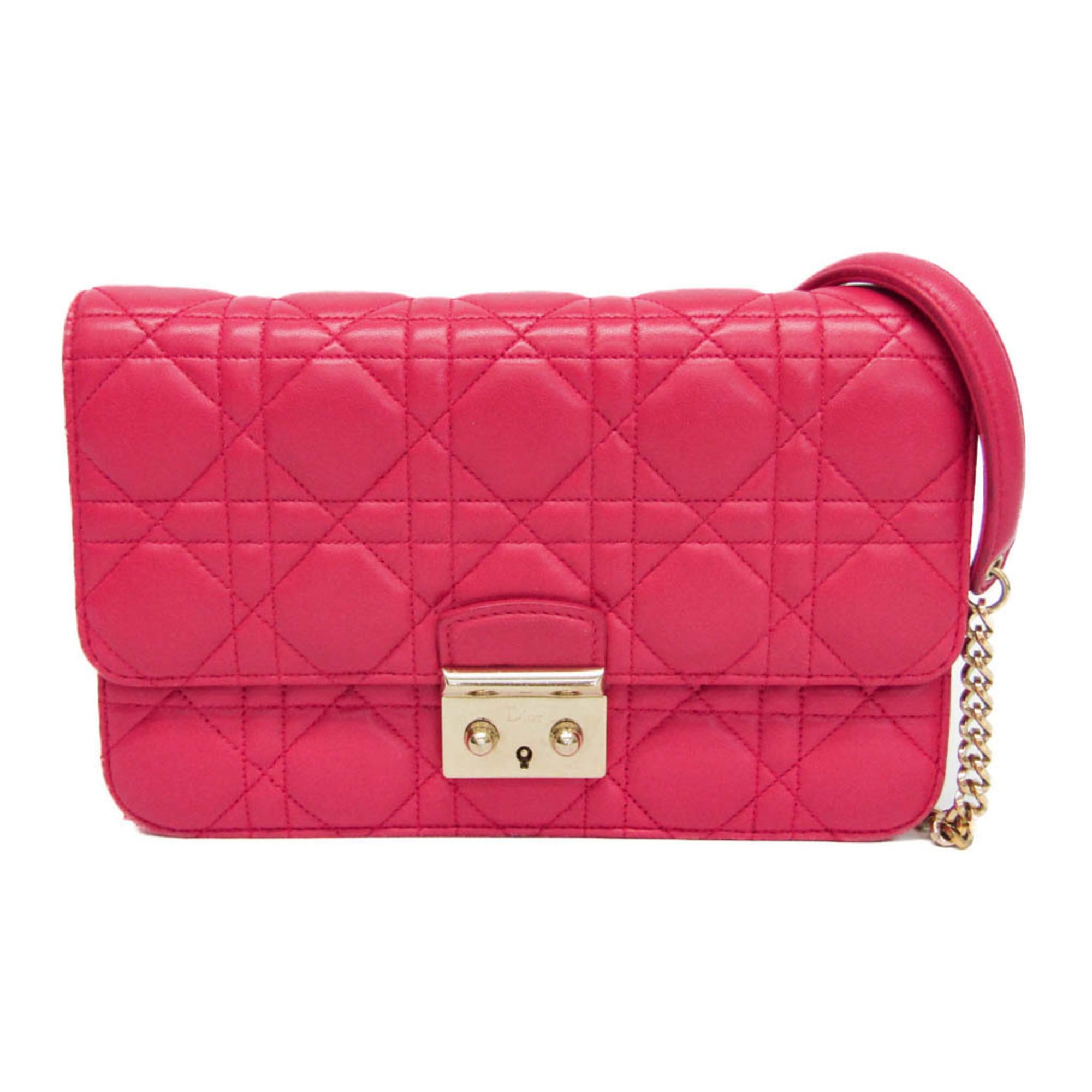 Rakuten - クリスチャン・ディオール(Christian Dior) カナージュ/レディ・ディオール レディース ラムスキン チェーン/ショルダーウォレット ピンク【中古】