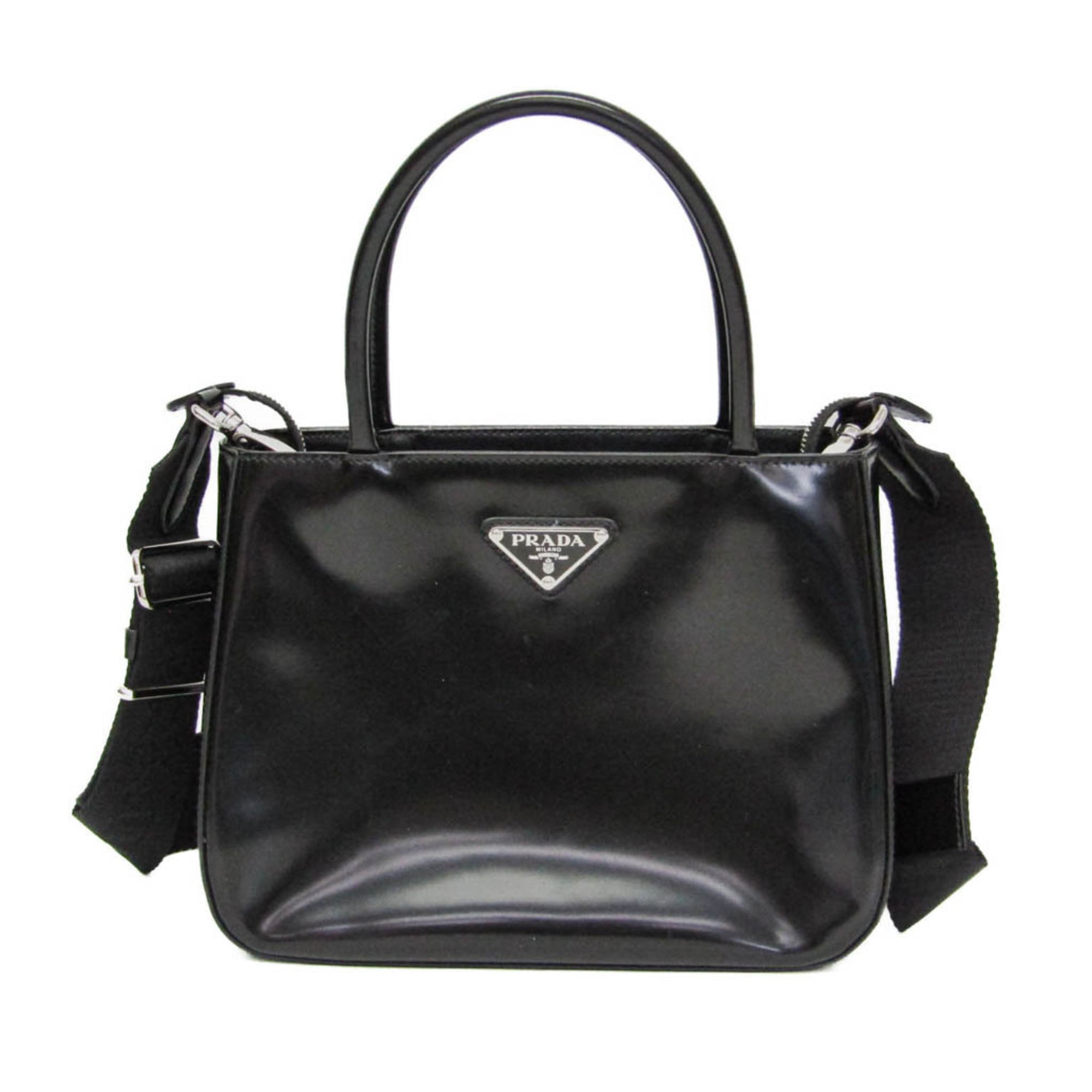 美品☆PRADA　リボン　ナイロン　ハンドバッグ　ロゴ　1BA084　黒　スト無 PRADA】プラダ『ロゴ リボン 2WAYハンドバッグ』1BA084 レディース