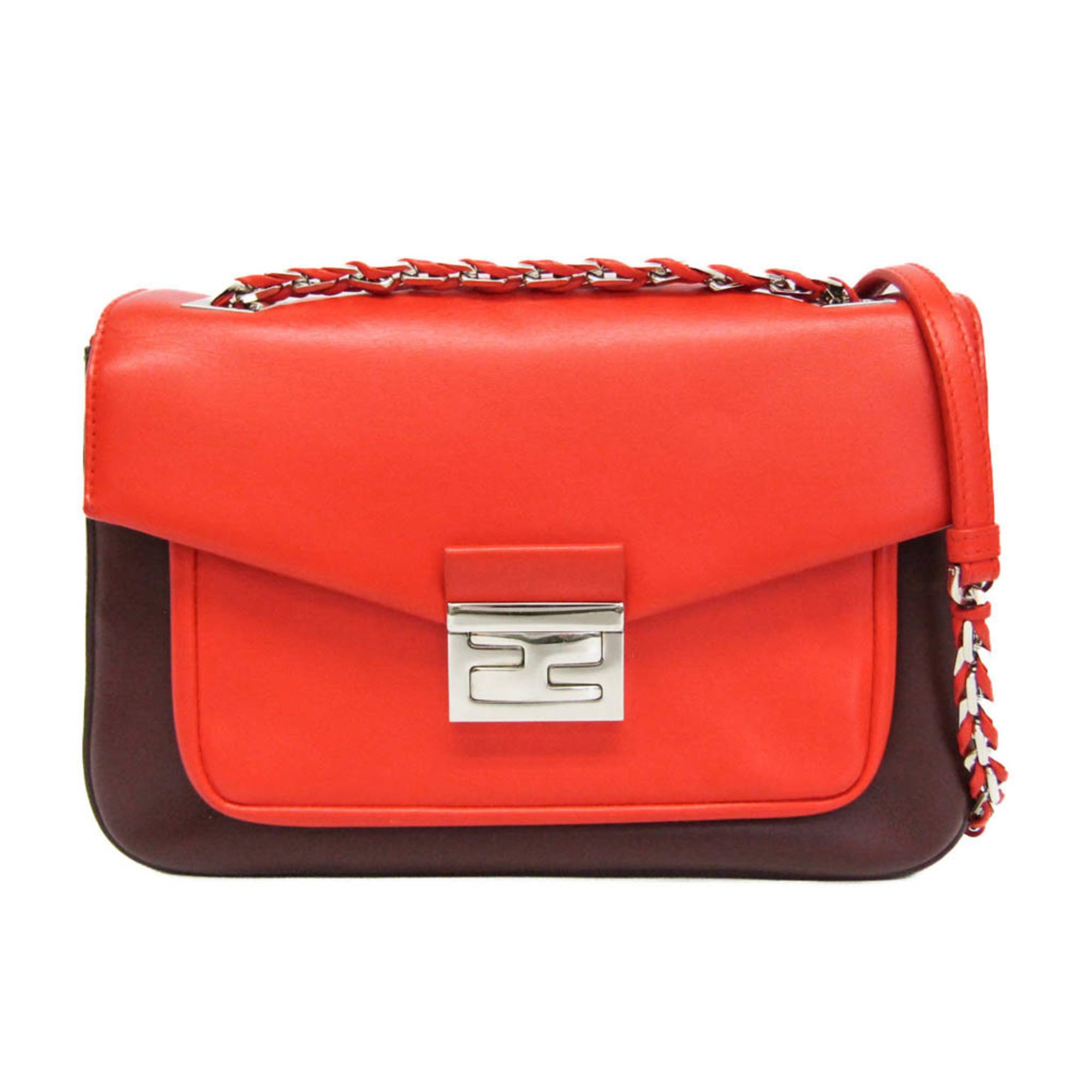 Rakuten - フェンディ(Fendi) 8BR677 レディース レザー ショルダーバッグ レッド,ワイン【中古】