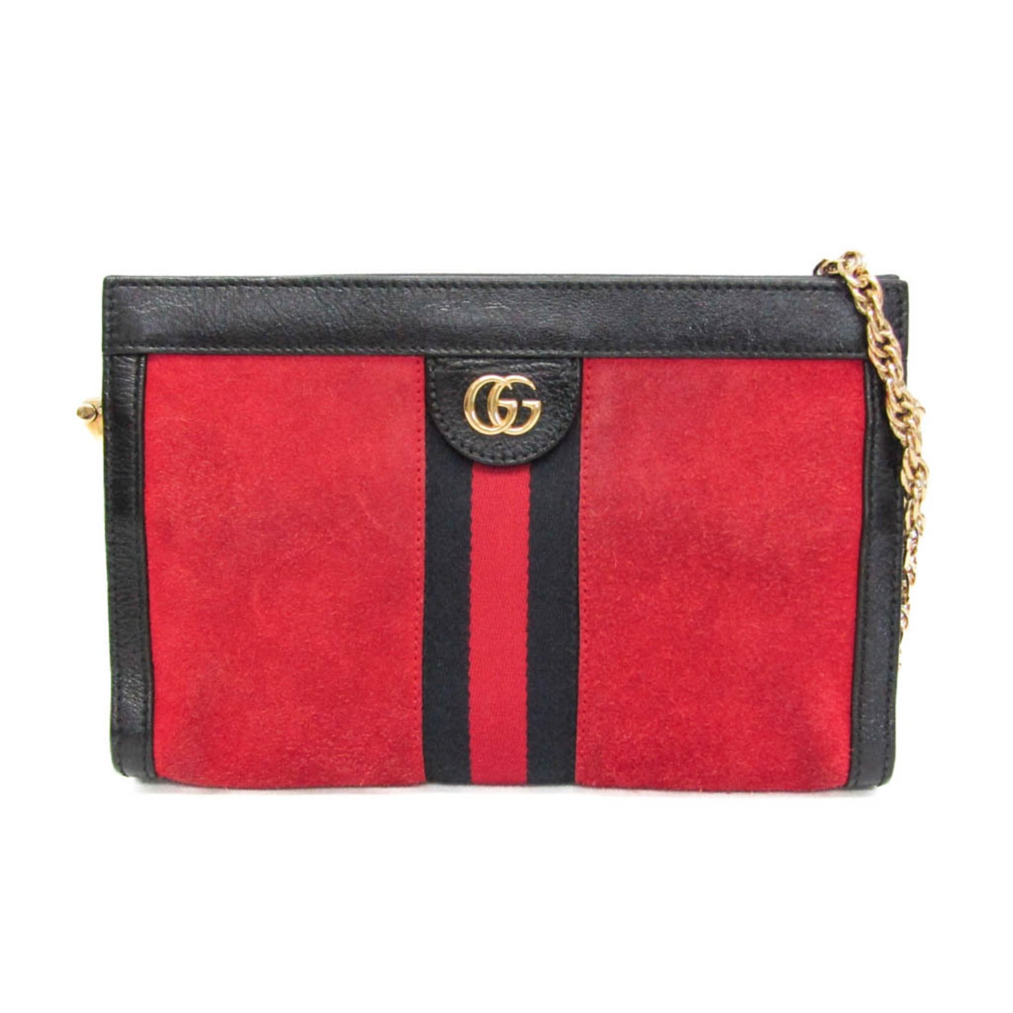 Rakuten - グッチ(Gucci) オフディア 503877 レディース レザー,スエード ショルダーバッグ ブラック,レッド【中古】