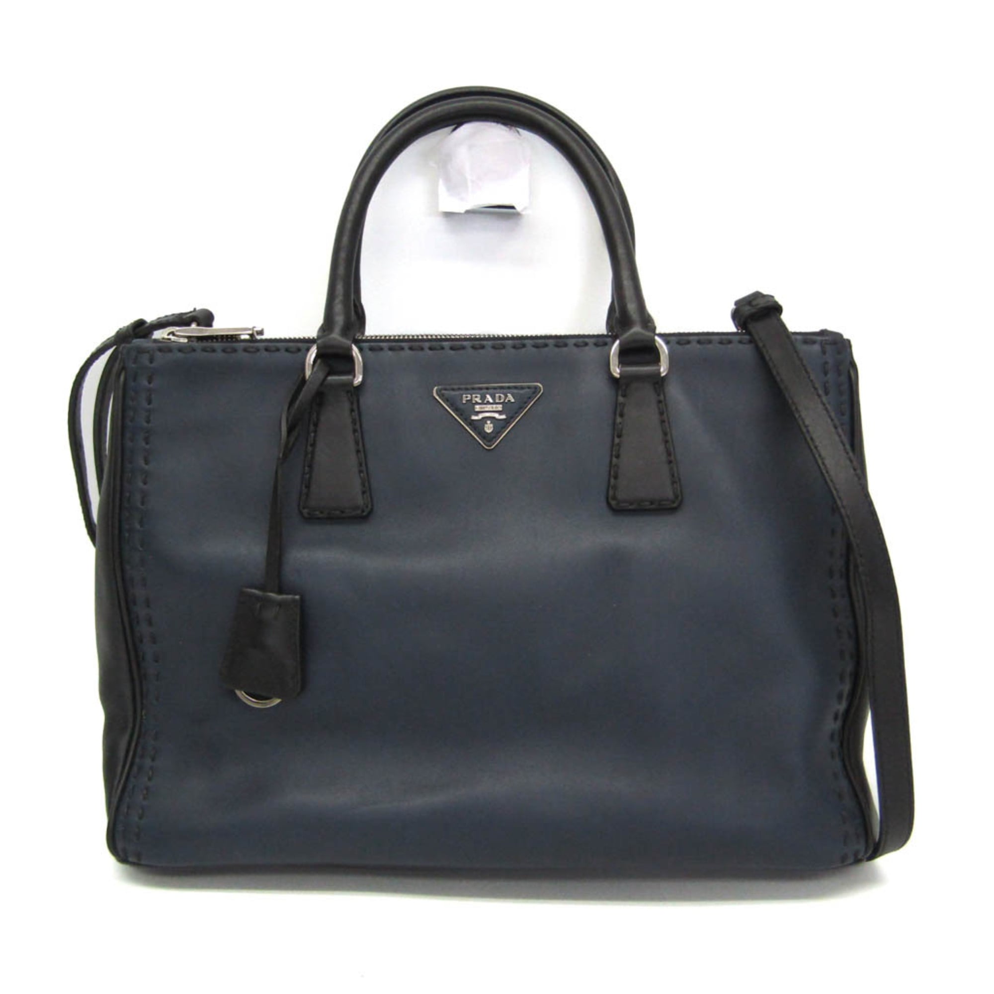 プラダ(Prada) ガレリア CITY CALF BN2274 レディース レザー ハンドバッグ,ショルダーバッグ ブラック,ダークネイビー【中古】