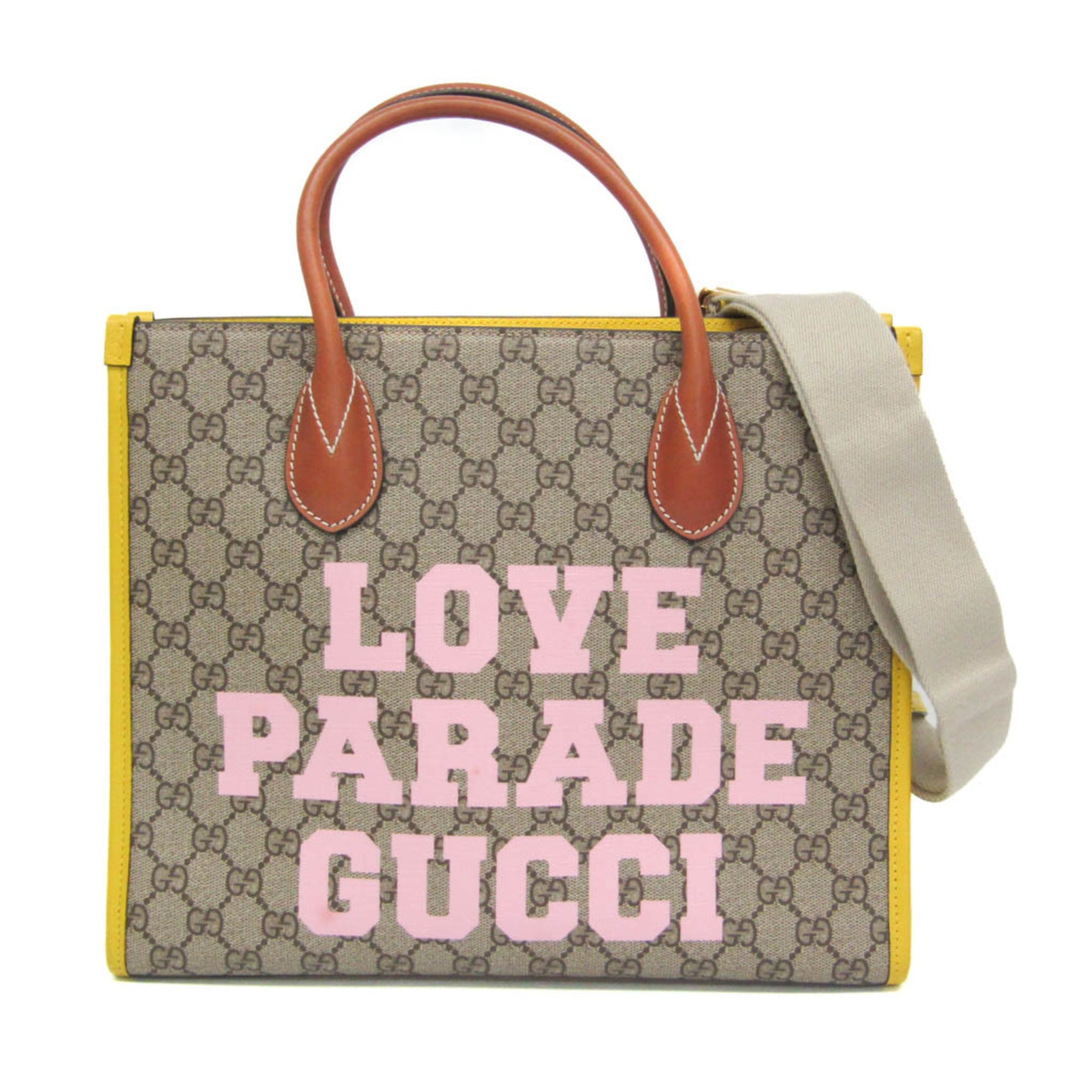 グッチ(Gucci) 680956 レディース GGスプリーム,レザー ショルダーバッグ,トートバッグ ベージュ,ピンク,イエロー【中古】