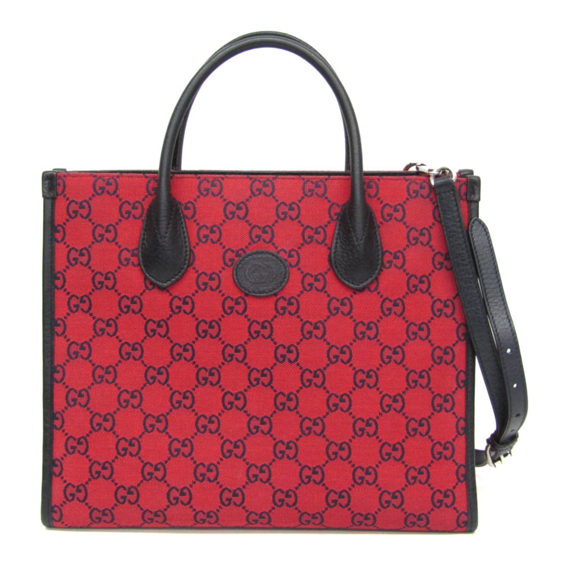 グッチ(Gucci) GGキャンバス インターロッキングG スモール 659983 レディース GGキャンバス,レザー ショルダーバッグ,トートバッグ ブラック,レッド【中古】