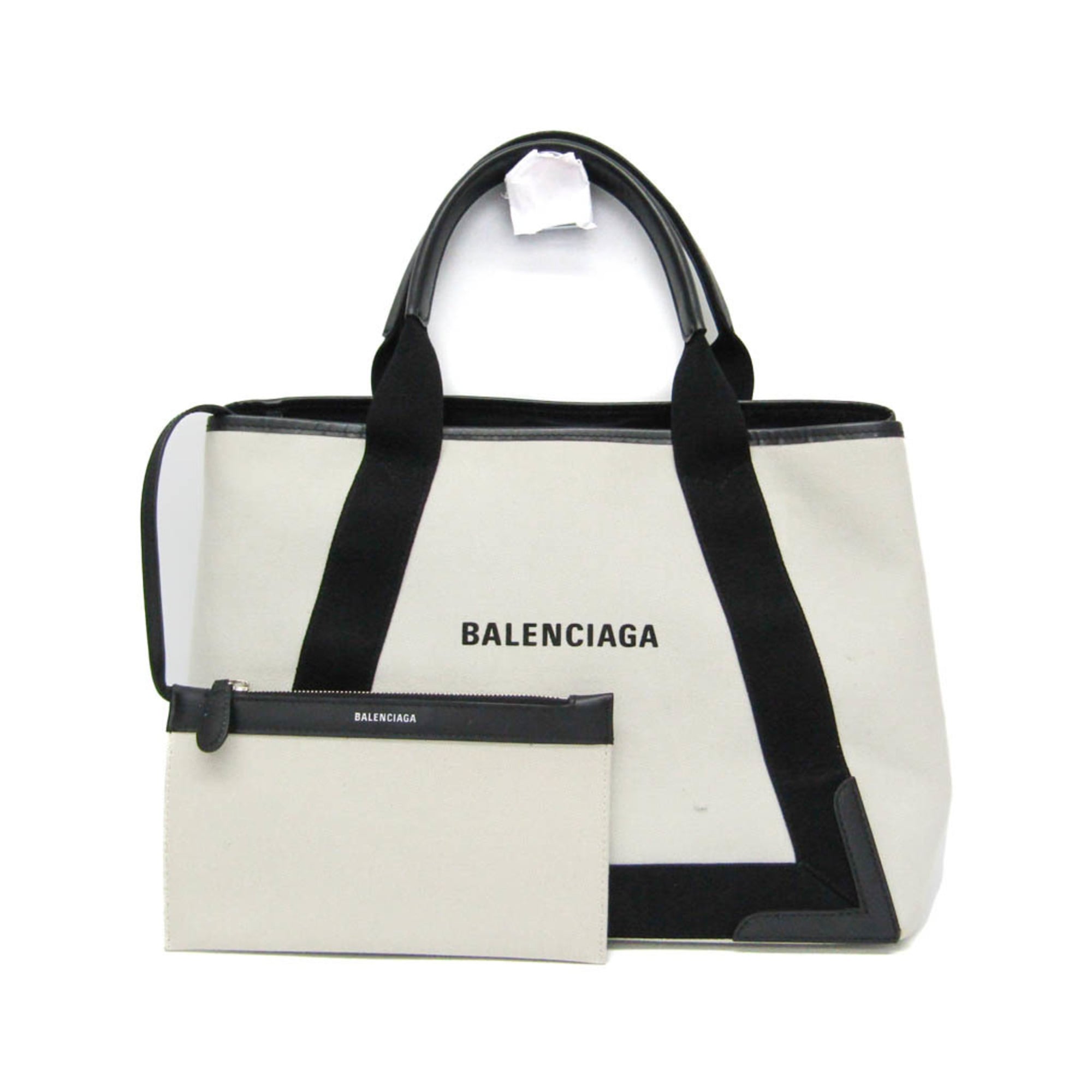 Rakuten - バレンシアガ(Balenciaga) ネイビーカバス M 581292 レディース レザー,キャンバス トートバッグ ブラック,オフホワイト【中古】