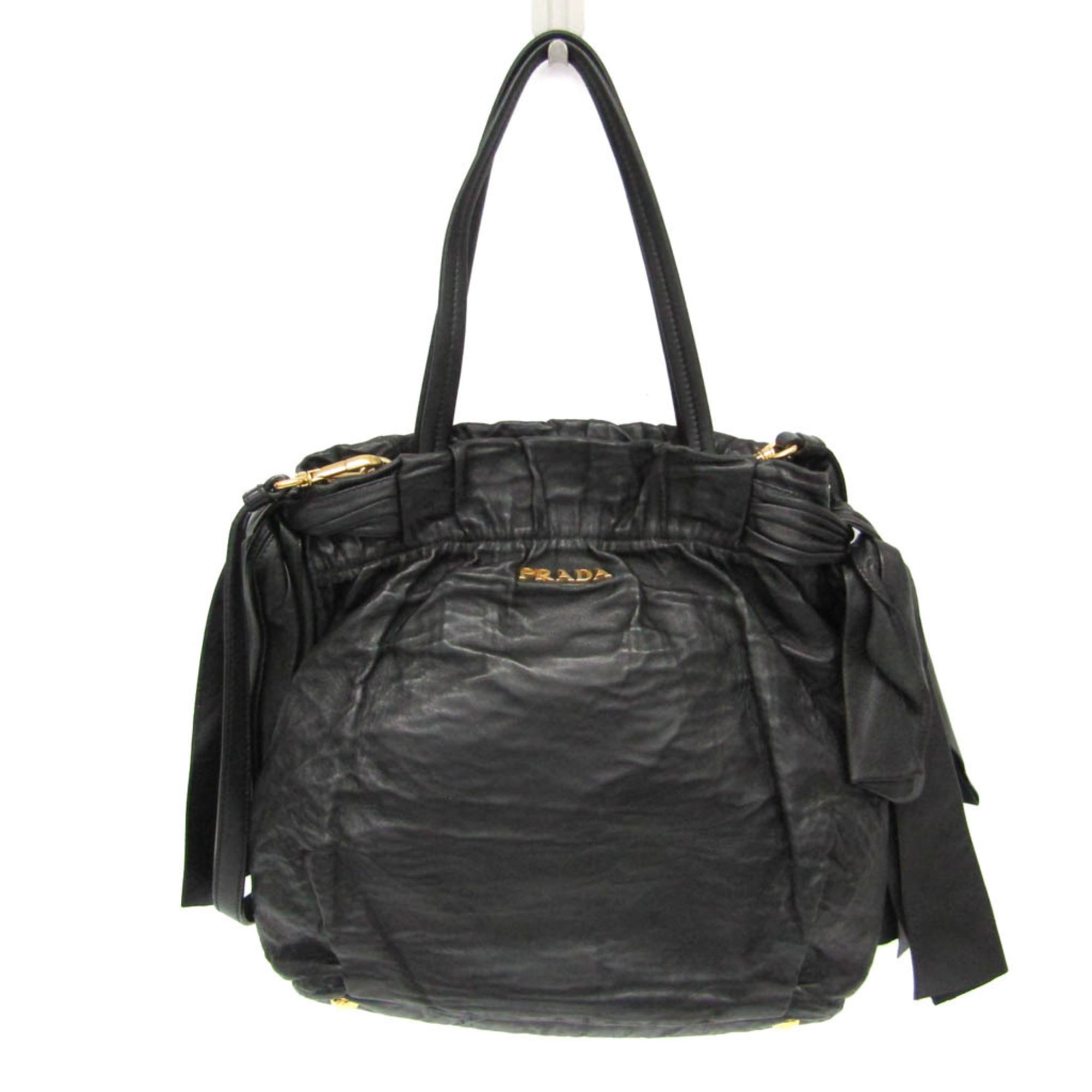 プラダ(Prada) サイドリボン BN1760 レディース ナッパ ハンドバッグ,ショルダーバッグ ブラック,Nero(ネロ)【中古】
