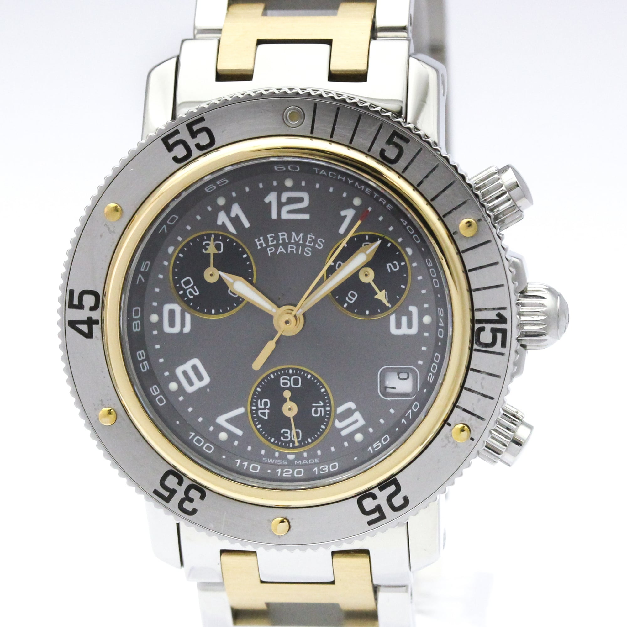 エルメス (HERMES) クリッパー ダイバー クロノグラフ K18 ゴールド ステンレススチール クォーツ レディース 時計 CL2.320 (外装仕上げ済み)【中古】