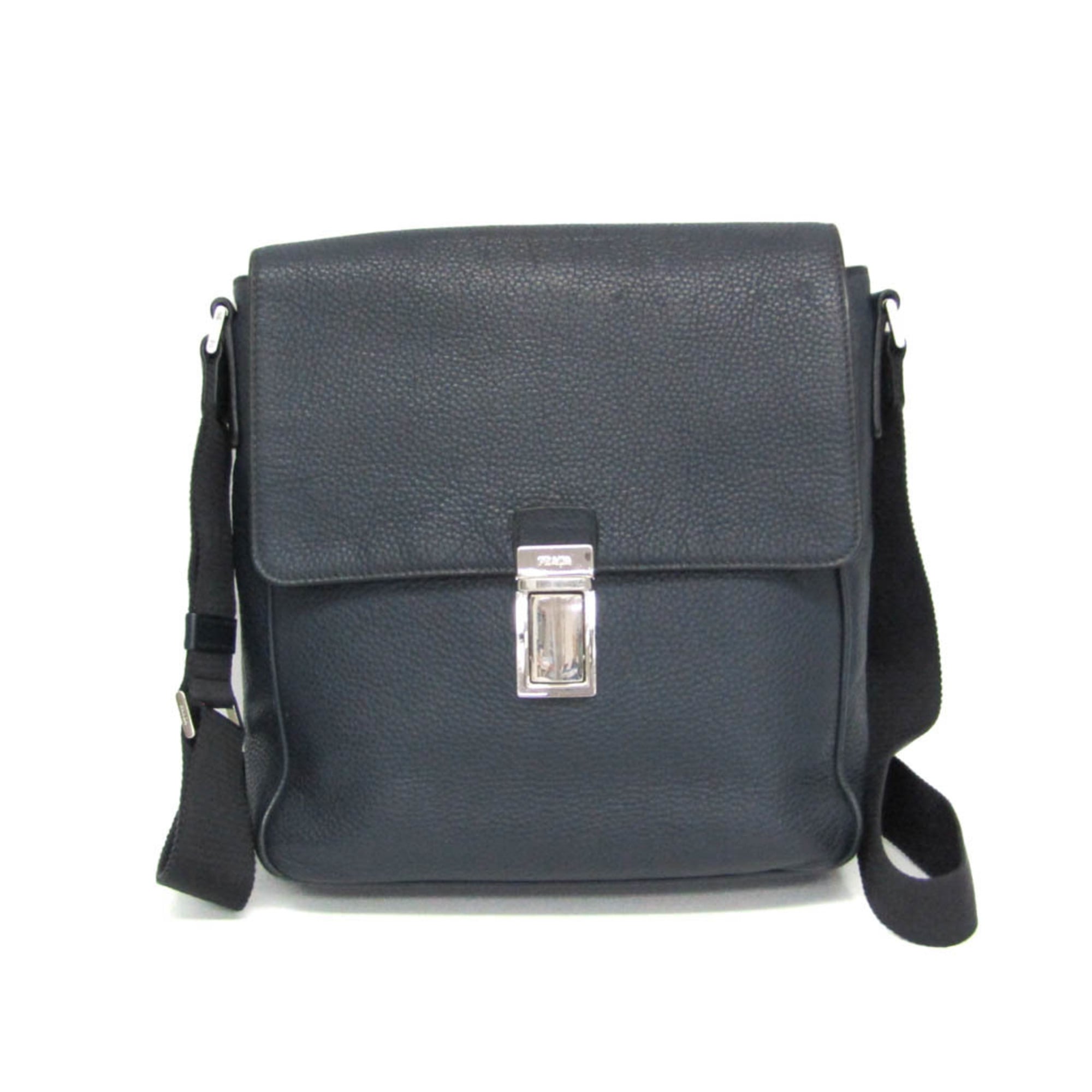Rakuten - プラダ(Prada) 2VD005 メンズ レザー メッセンジャーバッグ,ショルダーバッグ ネイビー【中古】