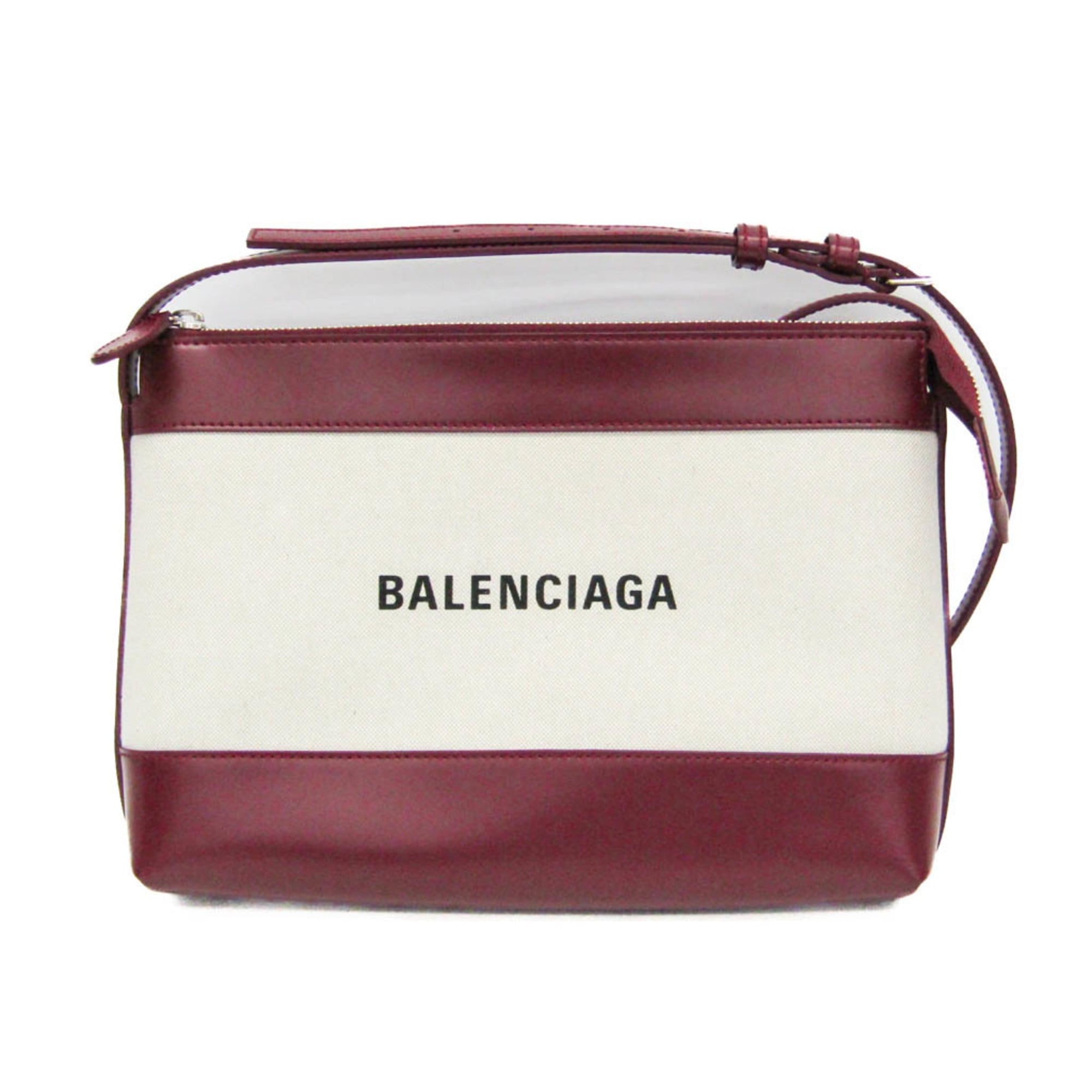 バレンシアガ(Balenciaga) ネイビー クロスボディ 639497 メンズ,レディース キャンバス,レザー ショルダーバッグ オフホワイト,ワイン【中古】