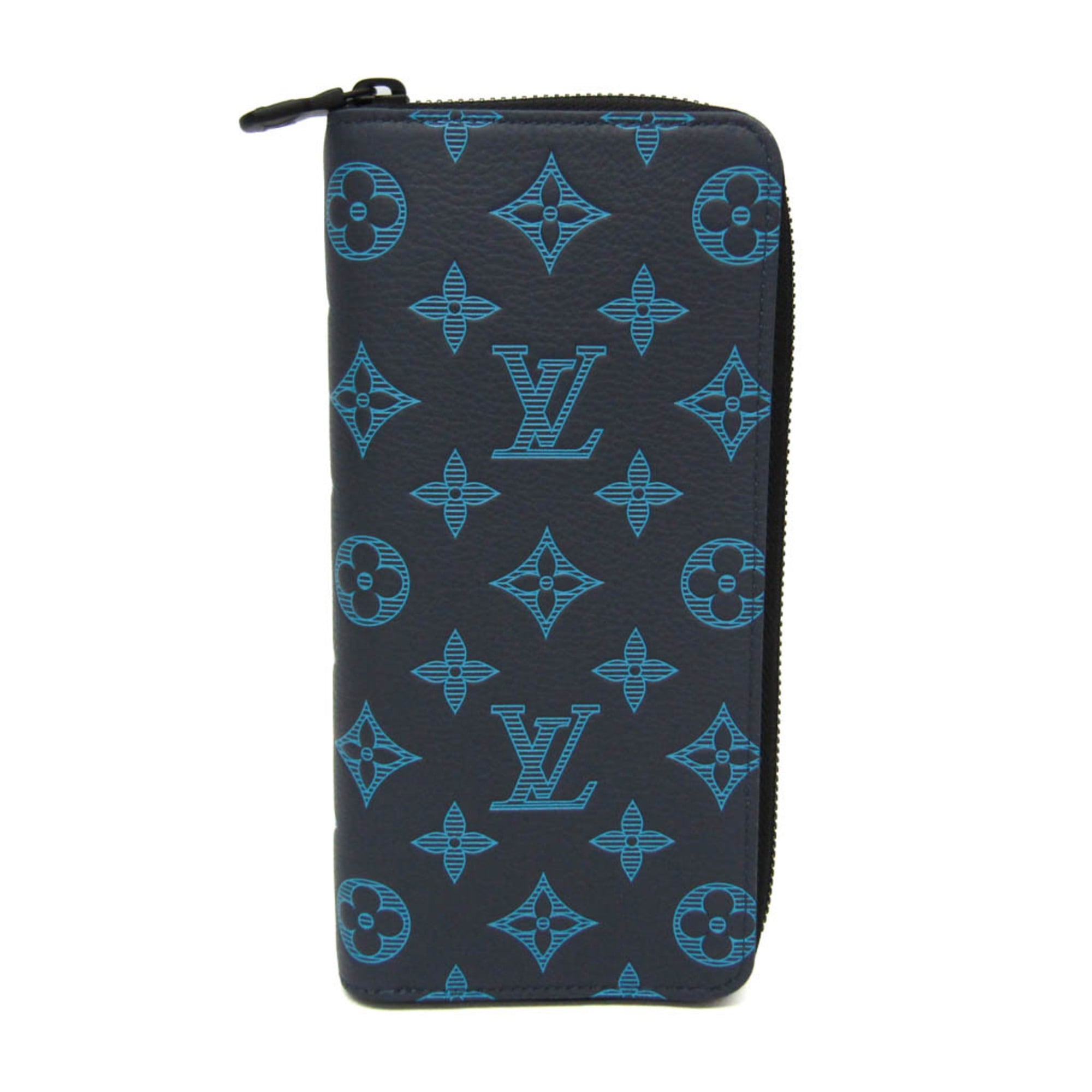 C, L, R, W - ルイ・ヴィトン(Louis Vuitton) モノグラムシャドウ ジッピーウォレット ヴェルティカル M82322 メンズ モノグラムシャドウ 長財布（二つ折り） ネイビー【中古】