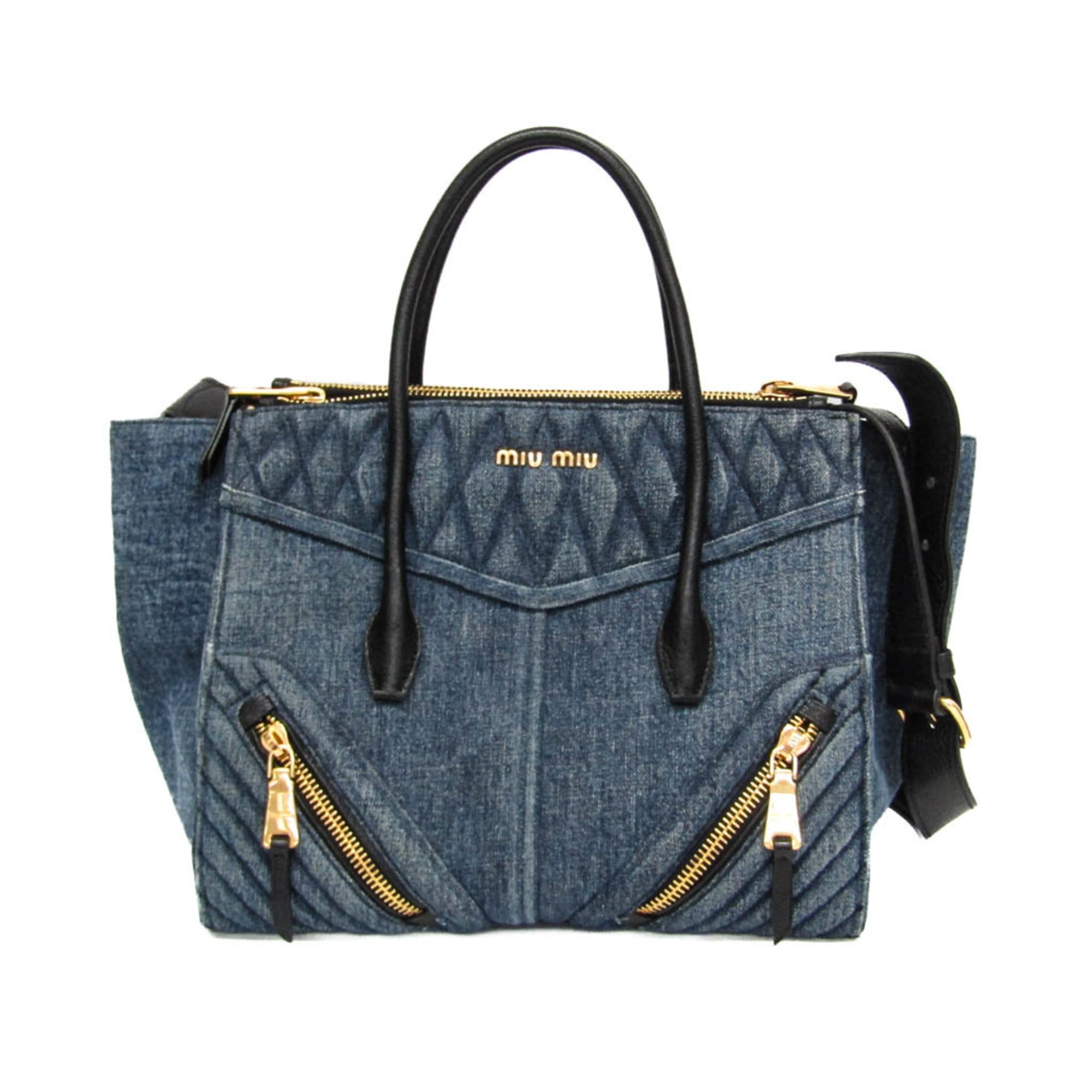 MIUMIU 希少 極美品 ミュウミュウ デニム クリスタル 2way ショルダーバッグ ハンドバッグ ブルー ロゴ クロスボディ ポシェット ビジュー ラインストーン miumiu Aランク 中古 鑑定済 ミュウミュウバッグ MIU MIU - MIUMIU 希少 極美品 ミュウミュウ デニム クリスタル 2way