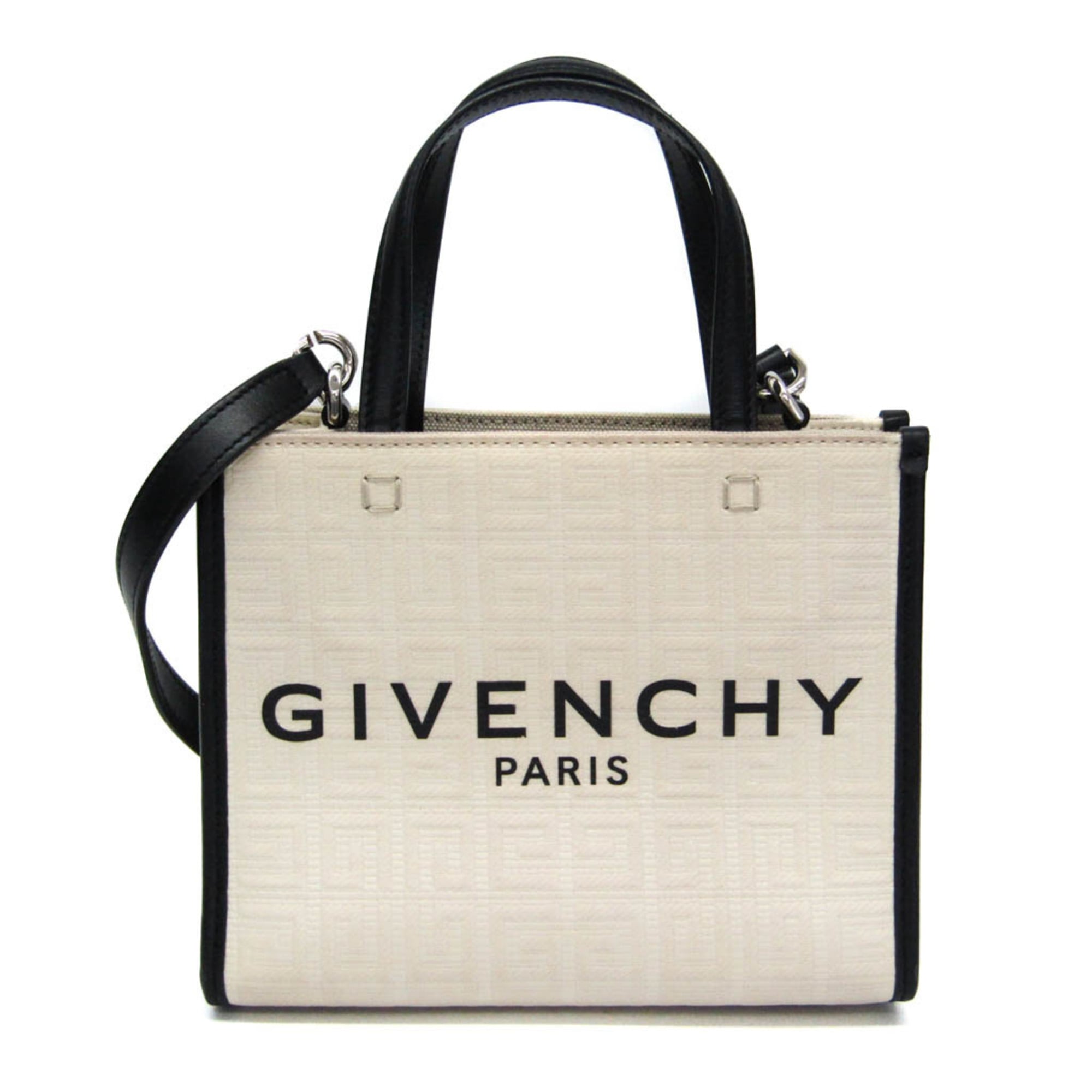 Rakuten - ジバンシィ(Givenchy) G トート ミニバッグ BB50N0B1H1 105 レディース キャンバス,レザー ハンドバッグ,ショルダーバッグ ブラック,ライトベージュ【中古】