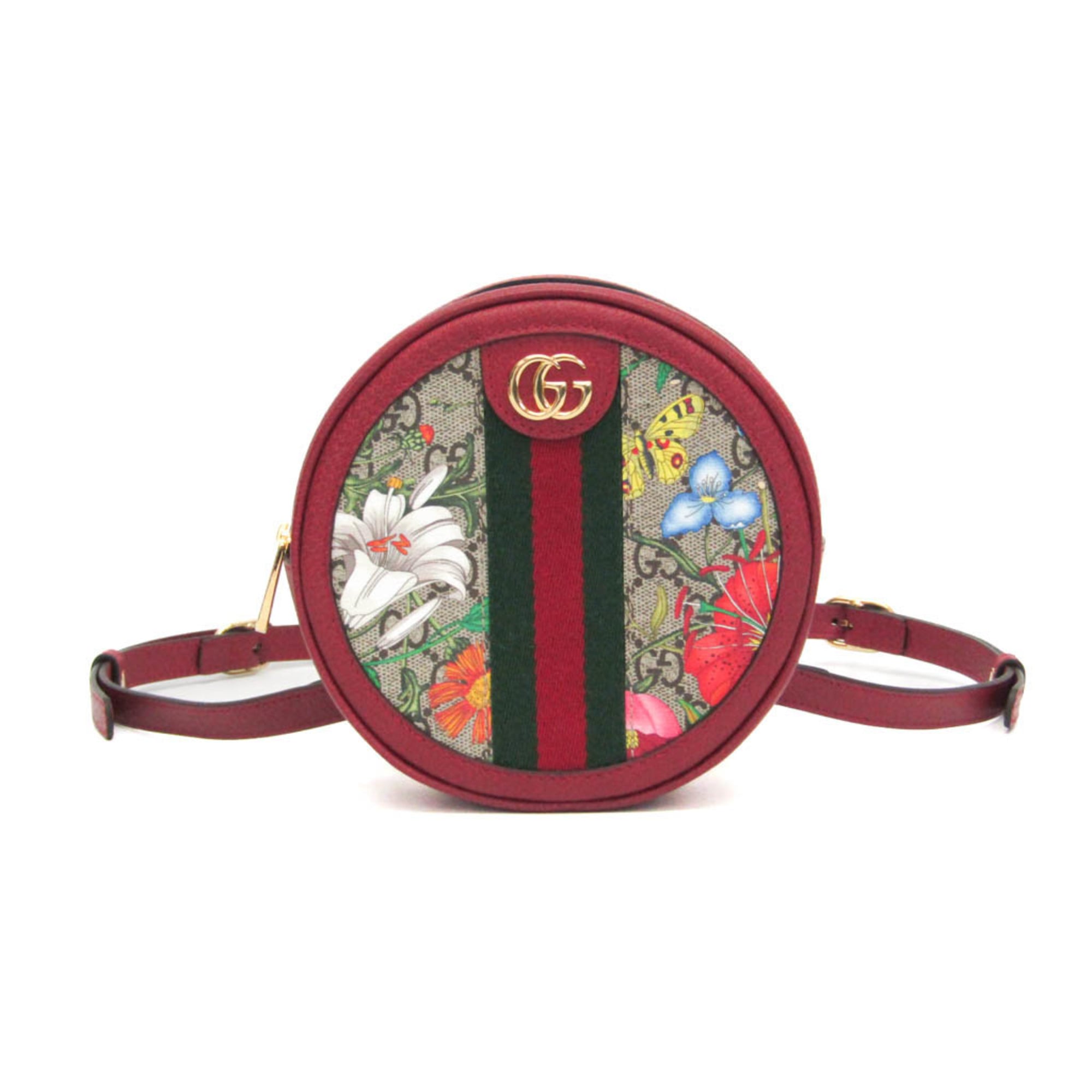 Rakuten - グッチ(Gucci) オフィディア GGフローラ 598661 レディース コーティングキャンバス,レザー リュックサック ベージュ,レッド【中古】