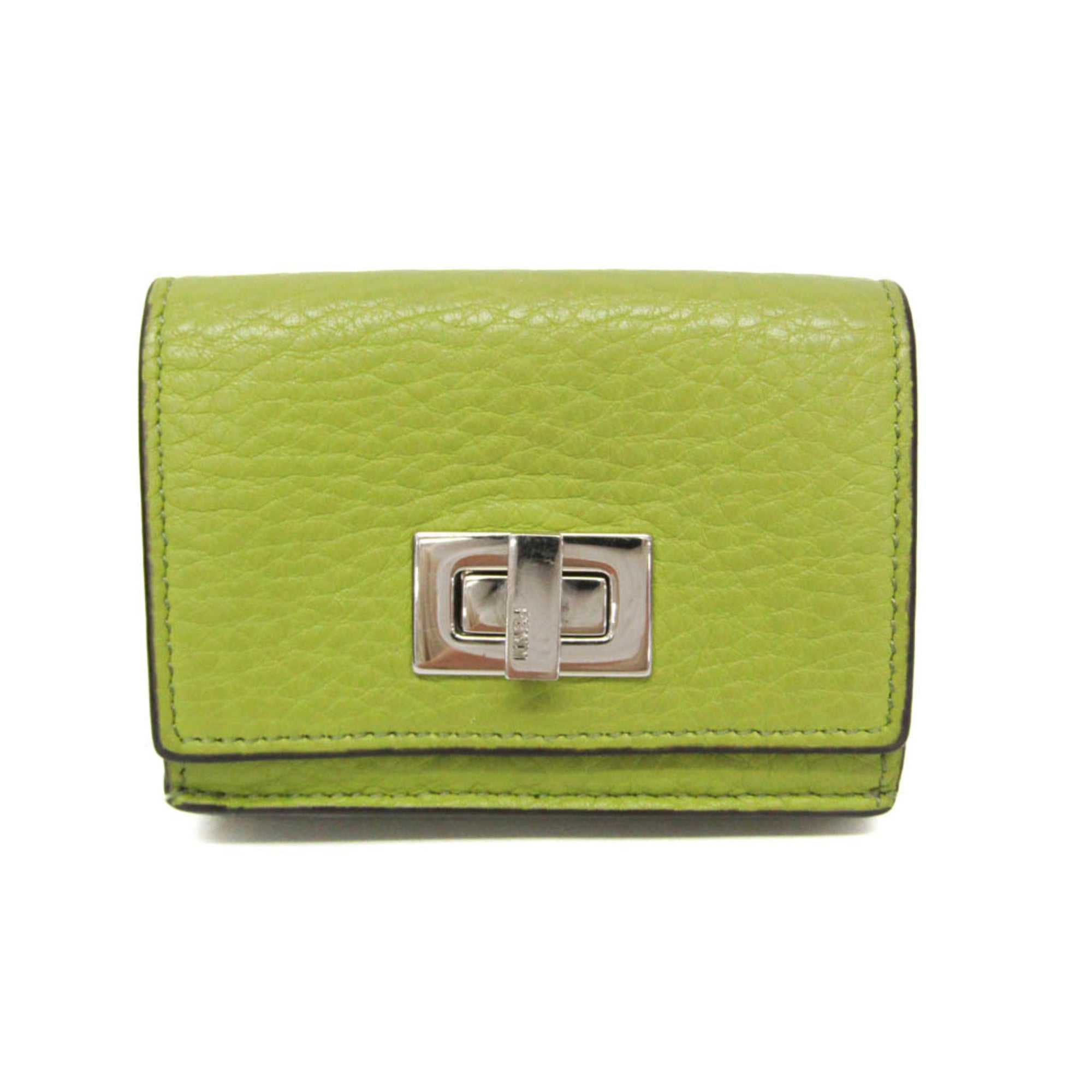 Rakuten - フェンディ(Fendi) ピーカブー 8M0426 レディース レザー 財布（三つ折り） ライトグリーン【中古】
