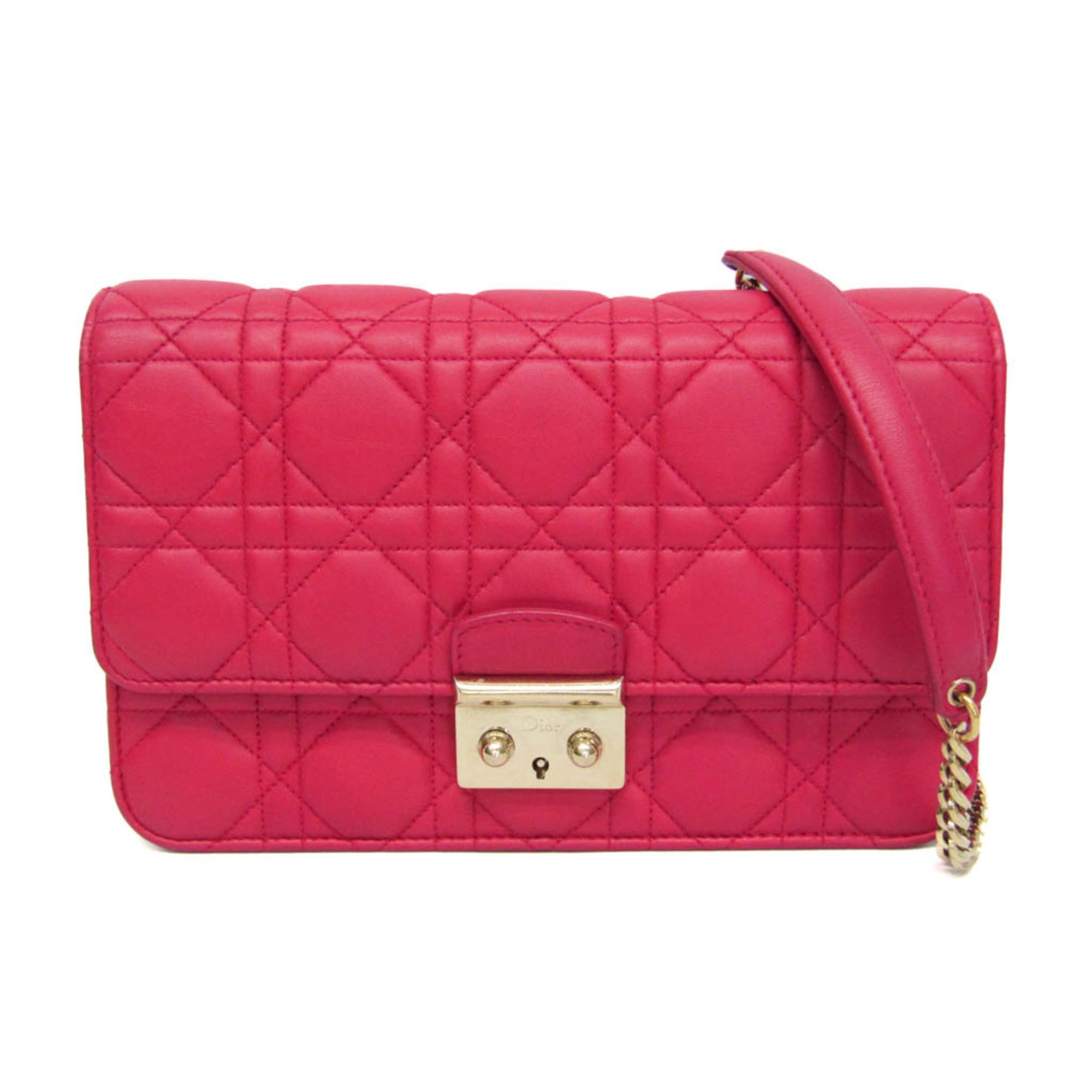 Rakuten - クリスチャン・ディオール(Christian Dior) カナージュ/レディ・ディオール レディース ラムスキン チェーン/ショルダーウォレット ピンク【中古】
