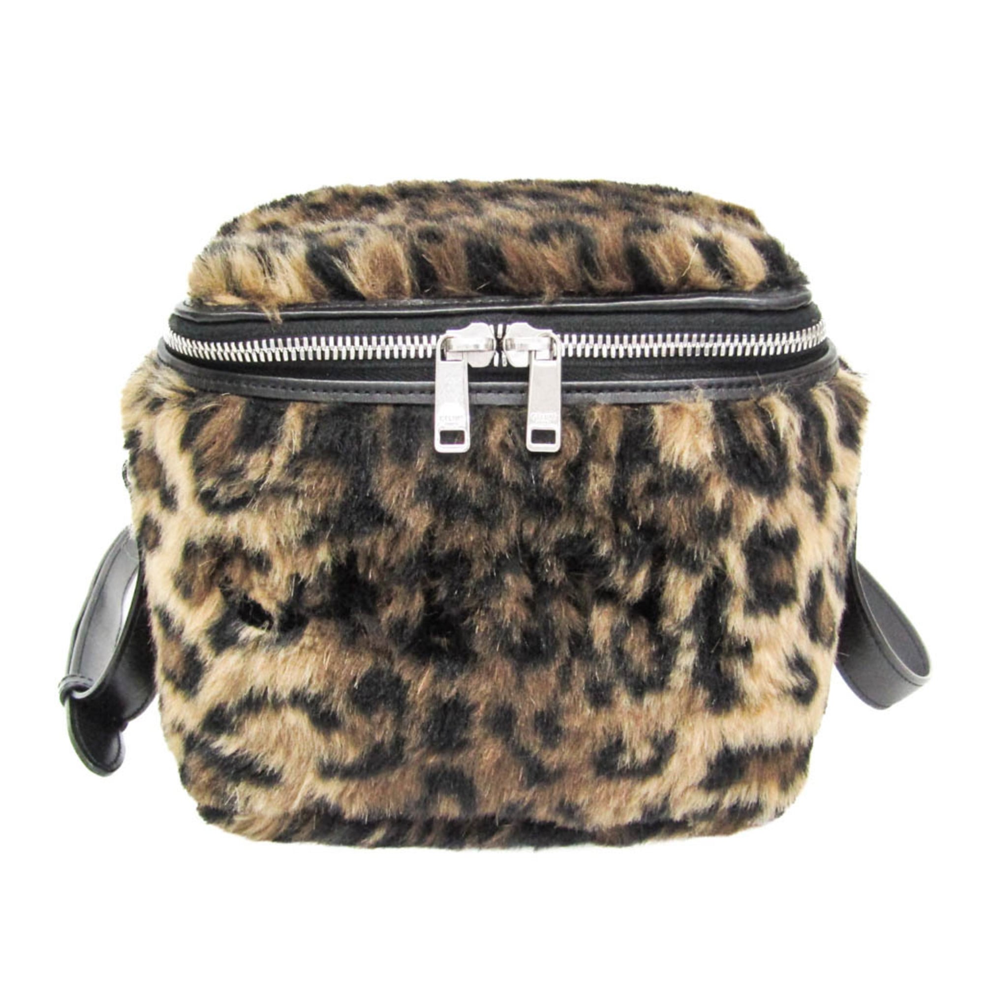 Rakuten - セリーヌ(Celine) フラッフィー ボックス レオパード レディース レザー,フェイクファー ショルダーバッグ ベージュ,ブラック【中古】