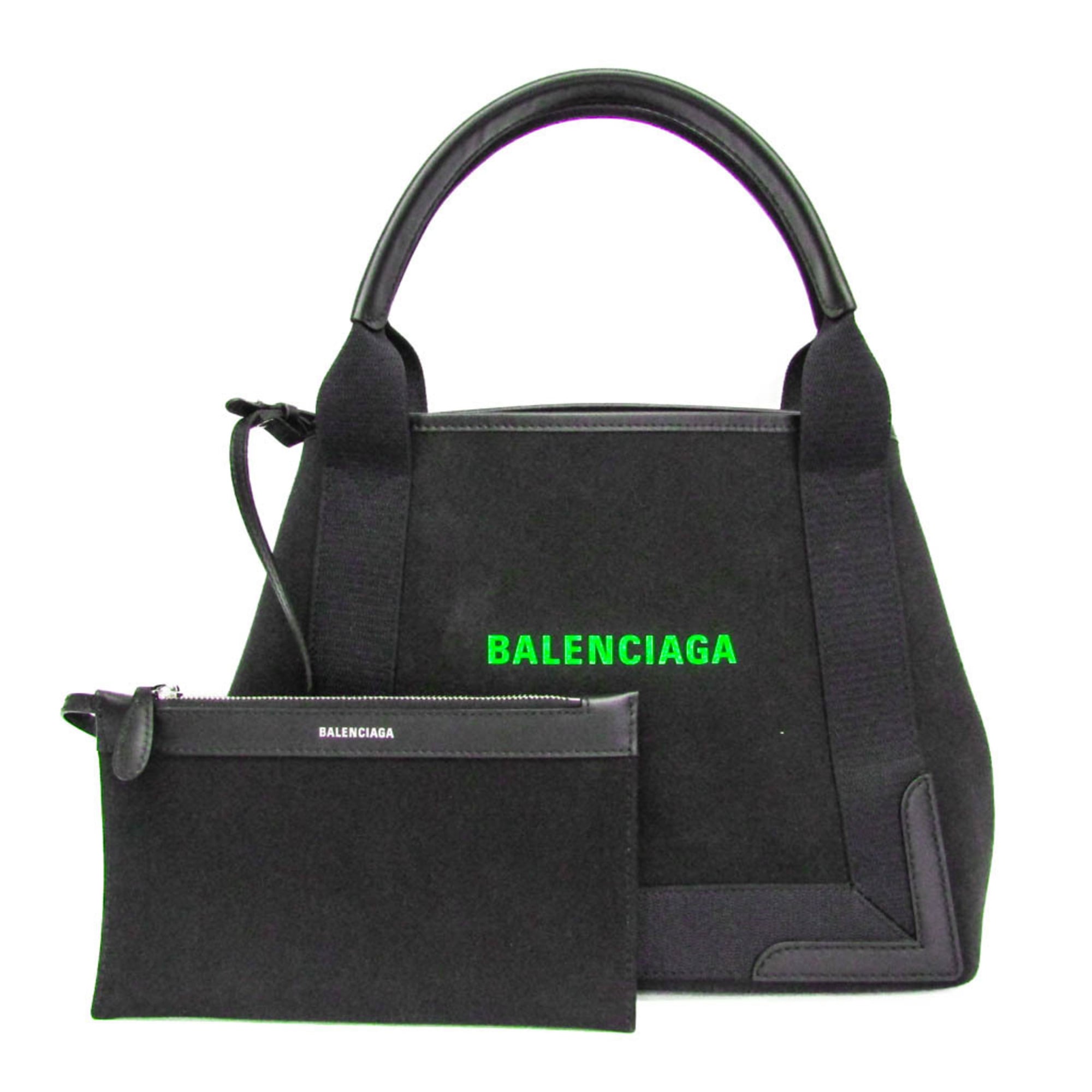 Rakuten - バレンシアガ(Balenciaga) ネイビーカバス S 339933 メンズ,レディース キャンバス,レザー ハンドバッグ,トートバッグ ブラック【中古】