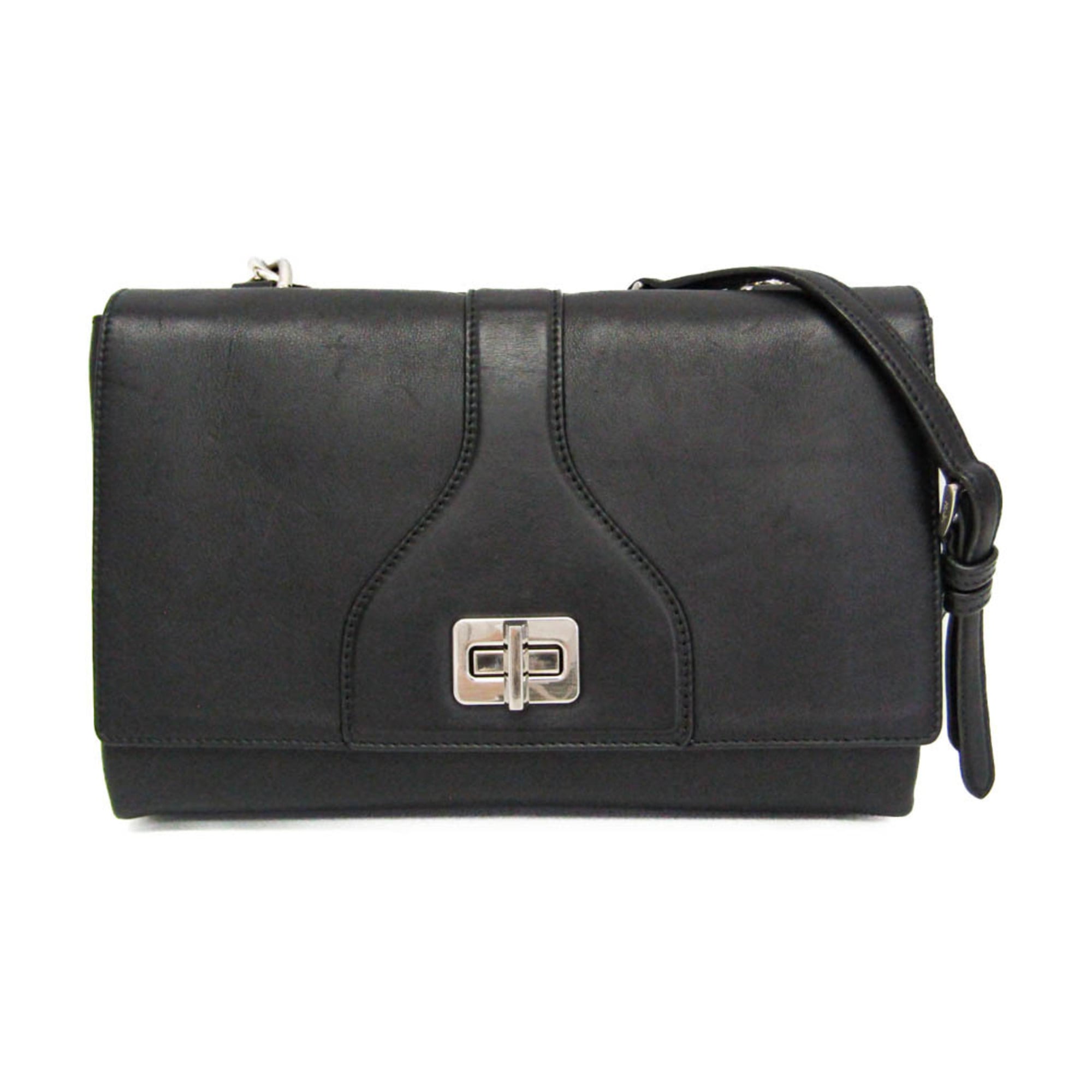プラダ(Prada) Wフラップ チェーンショルダーバッグ レディース レザー ショルダーバッグ ブラック【中古】