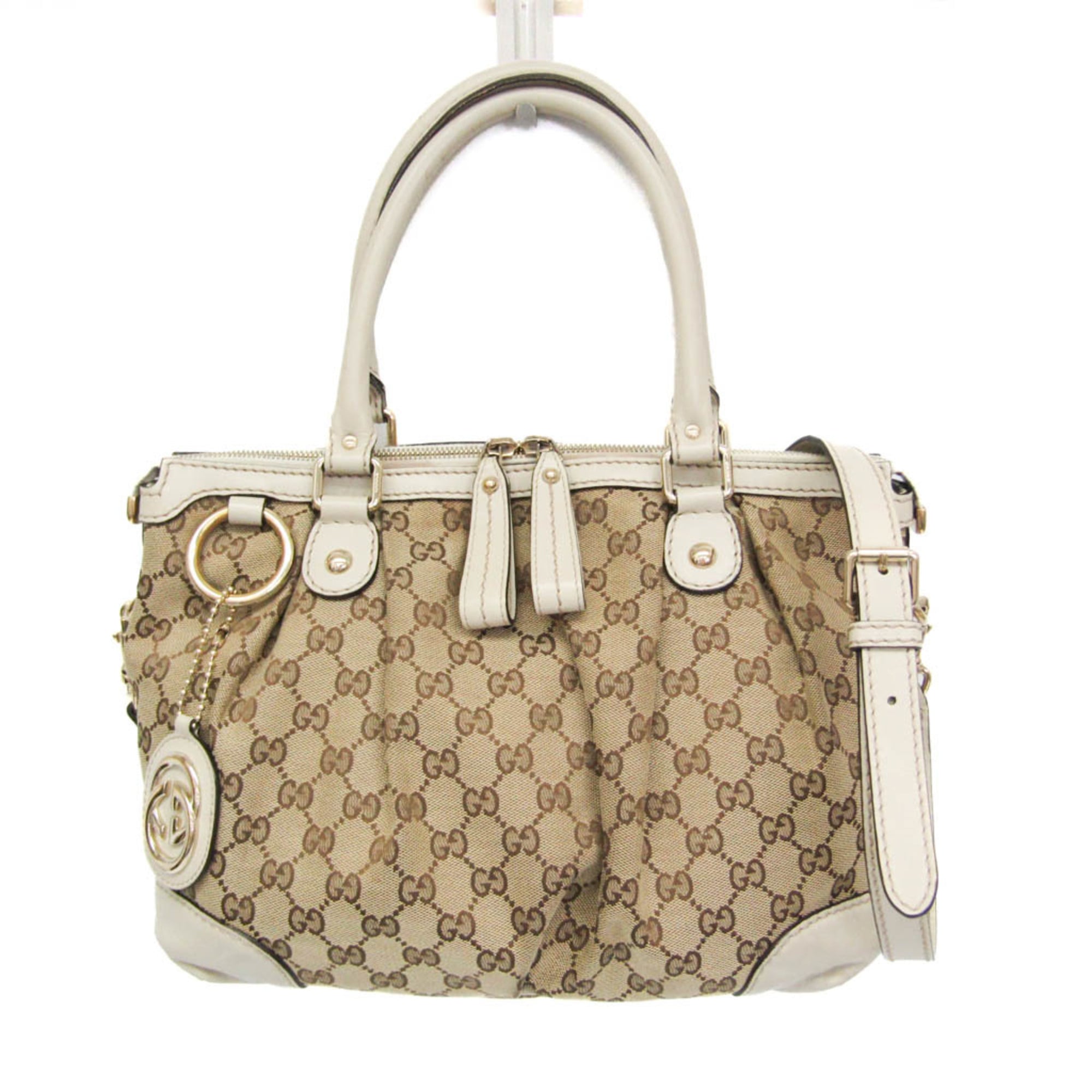 Rakuten - グッチ(Gucci) スーキー 247902 レディース レザー,GGキャンバス ハンドバッグ,ショルダーバッグ ベージュ,オフホワイト【中古】