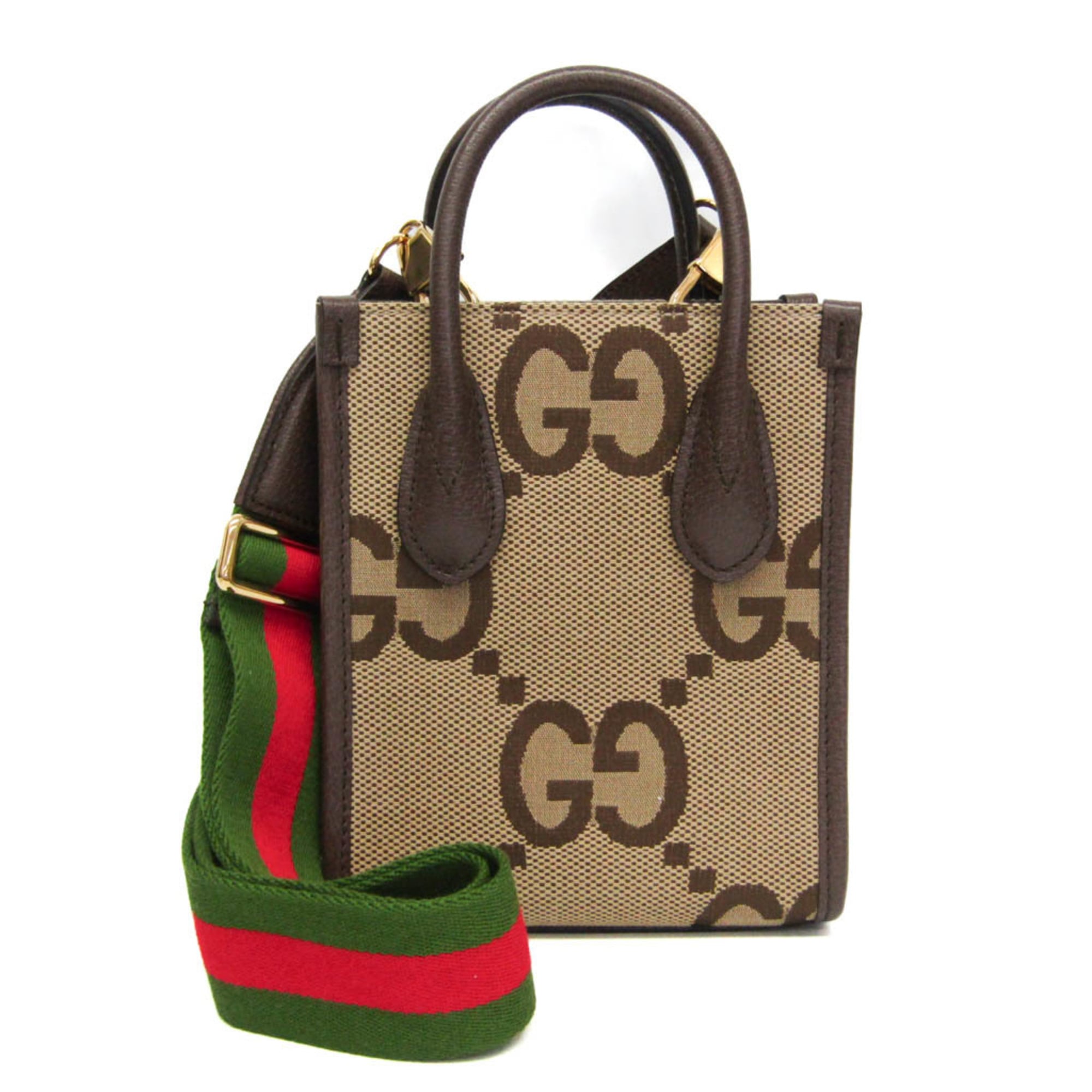 グッチ(Gucci) ジャンボGG ミニ 699406 レディース キャンバス,レザー ハンドバッグ,ショルダーバッグ ベージュ,ダークブラウン【中古】