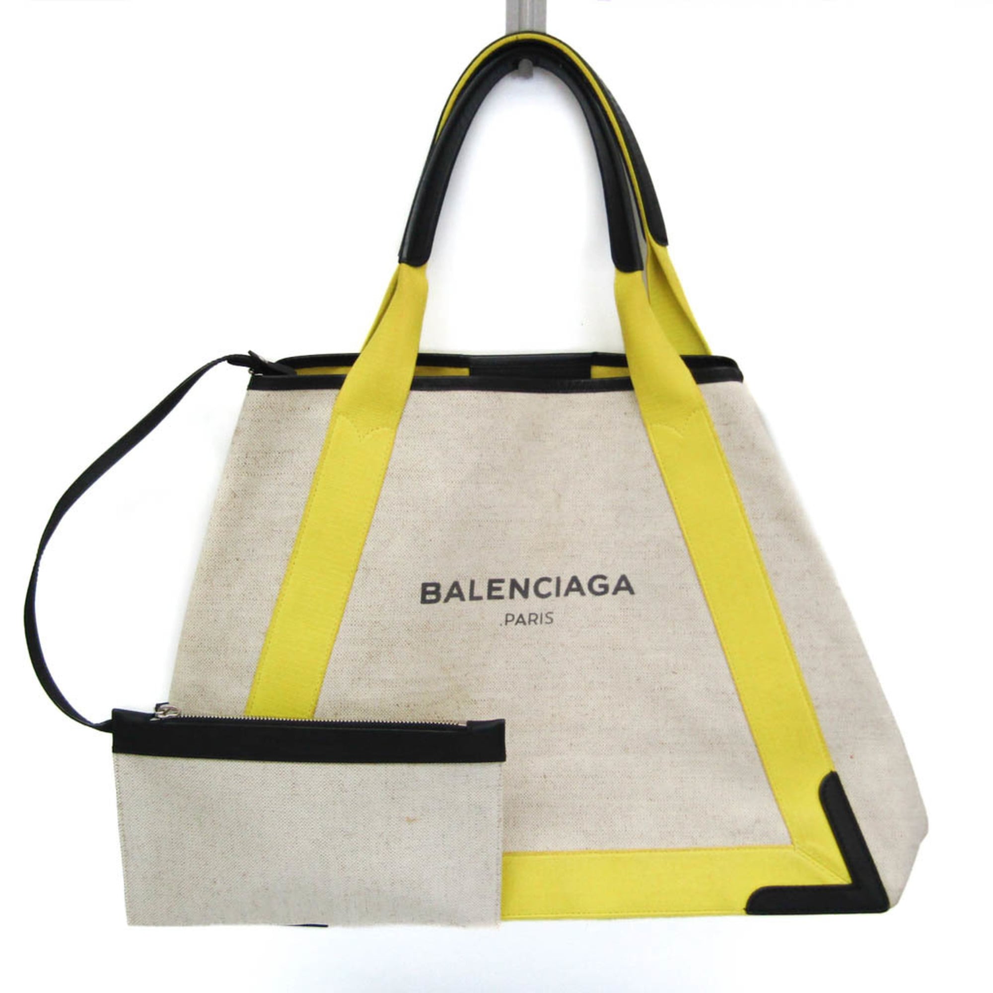 Rakuten - バレンシアガ(Balenciaga) ネイビーカバスM 339936 メンズ,レディース ビニールコーティングキャンバス,レザー ハンドバッグ,ショルダーバッグ,トートバッグ ブラック,オフホワイト,イエロー【中古】