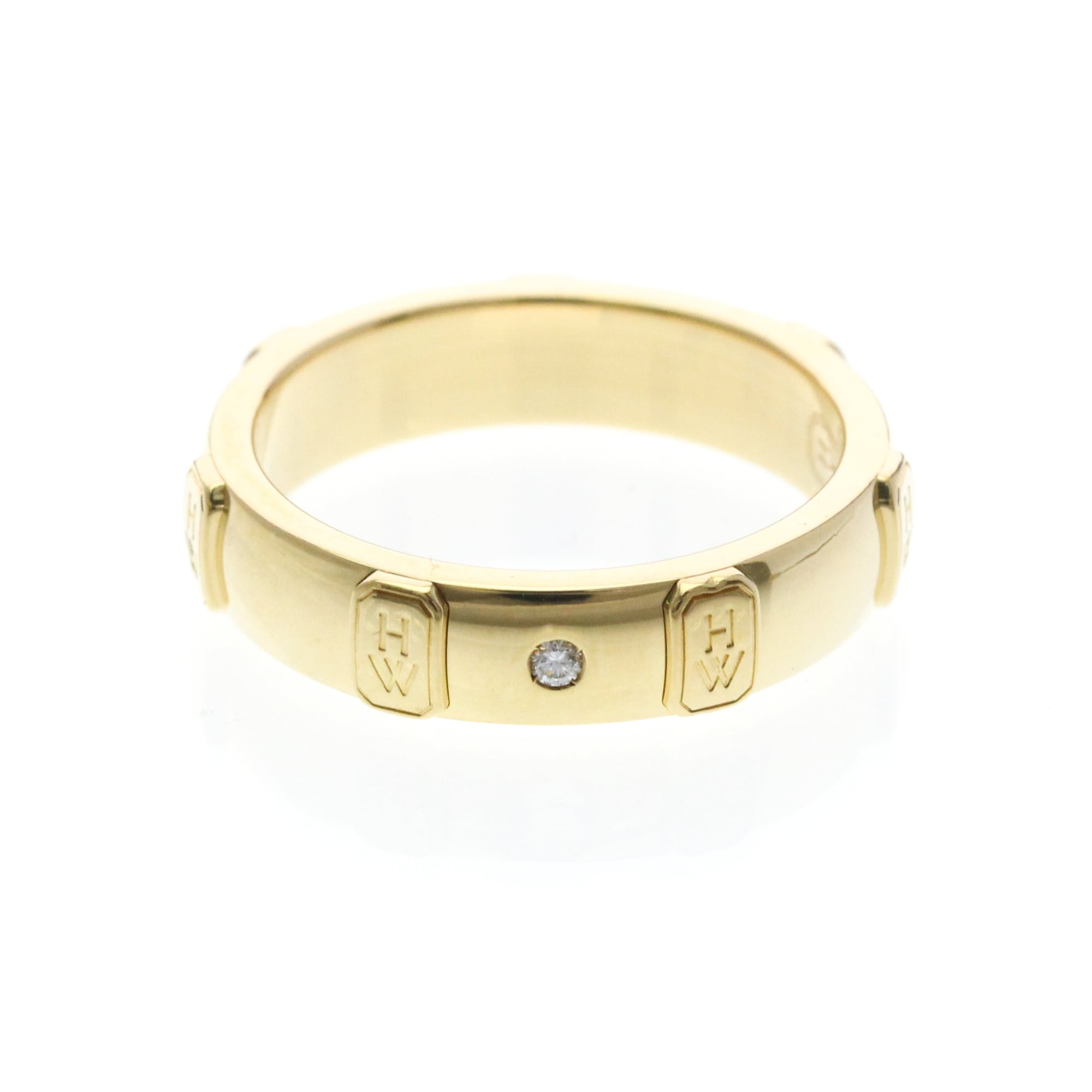 Rakuten - ハリー・ウィンストン(Harry Winston) HW ロゴ 1P ダイヤモンド リング K18イエローゴールド(K18YG) ファッション ダイヤモンド バンドリング ゴールド【中古】