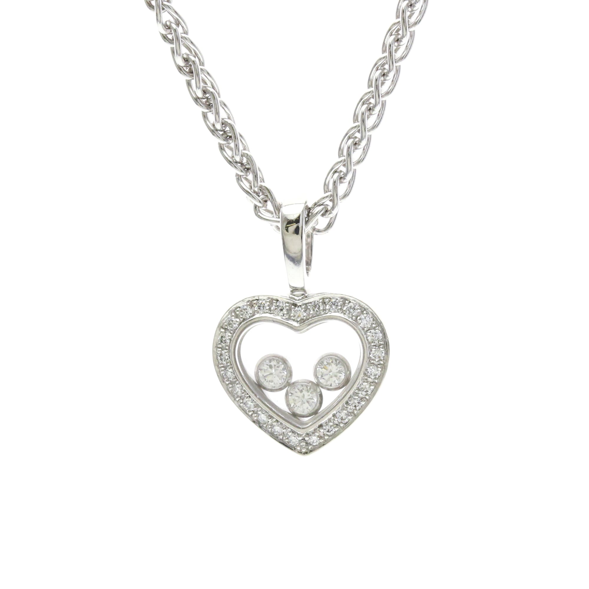 Chopard 18K White Gold (K18WG) Diamond Men's/Women's Fashion Necklace (Silver) Happy Diamonds Necklace 79/4502 [Used]