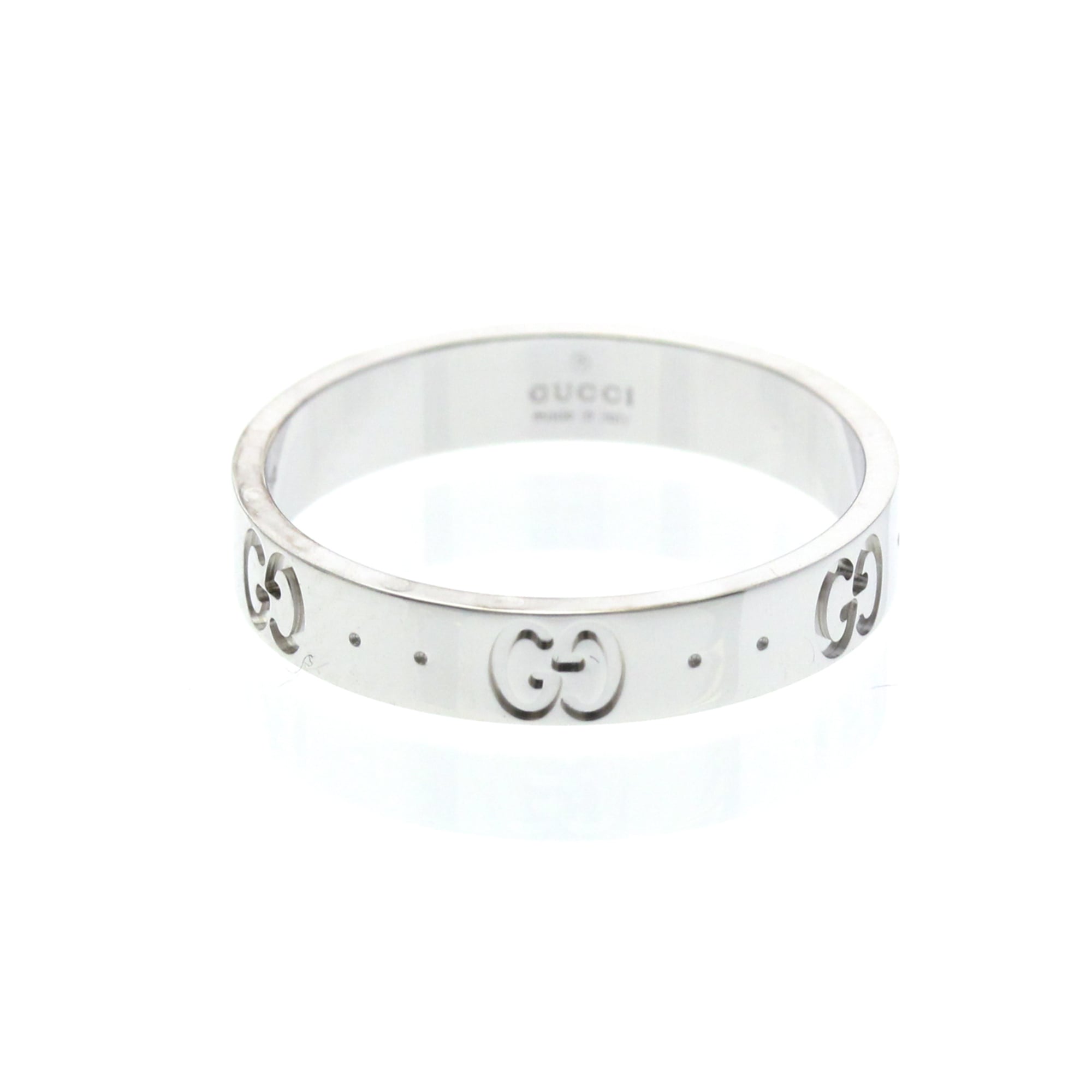 Rakuten - グッチ(Gucci) アイコンリング K18ホワイトゴールド(K18WG) ファッション 無し バンドリング シルバー【中古】