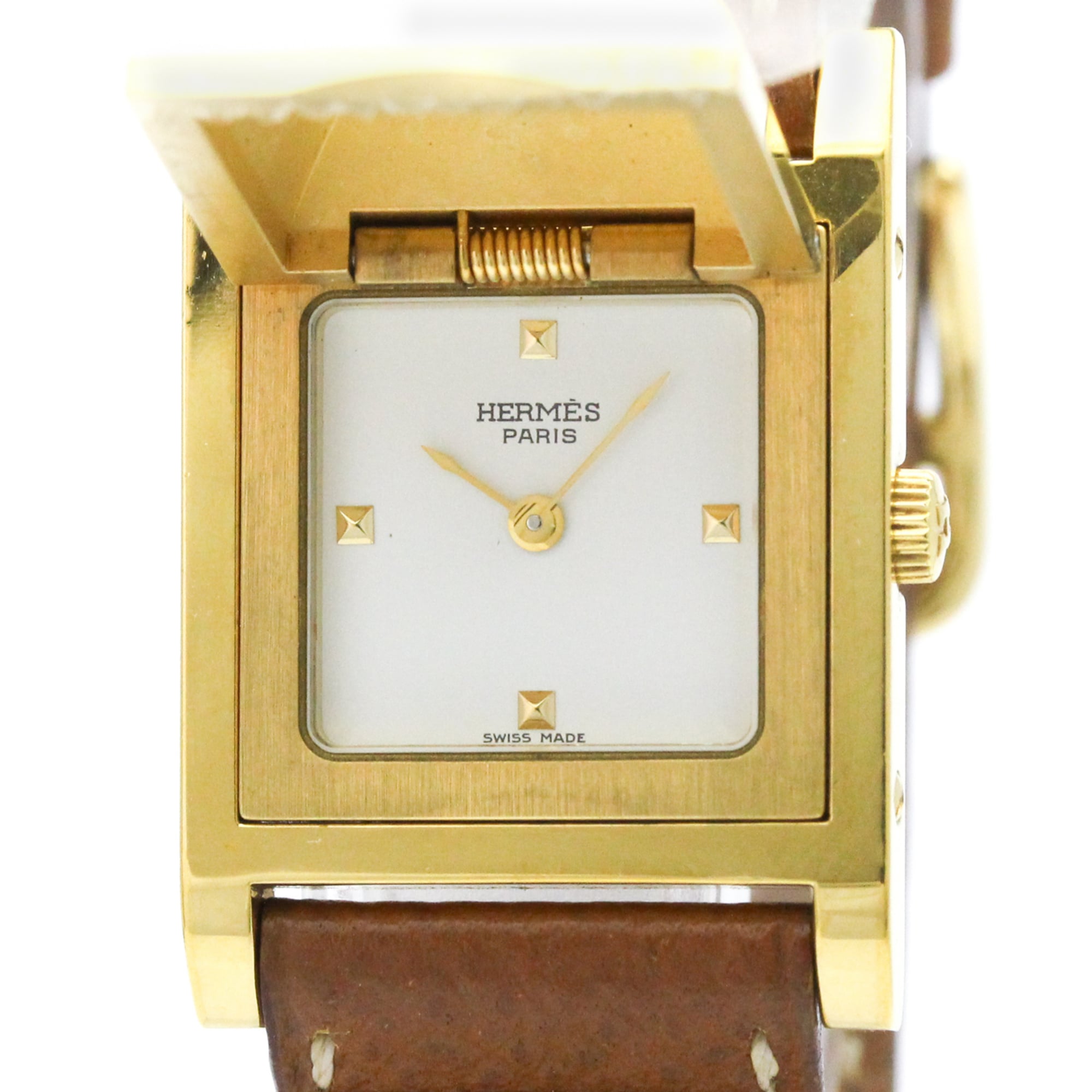 エルメス (HERMES) メドール ゴールドプレート レザー クォーツ レディース 時計【中古】