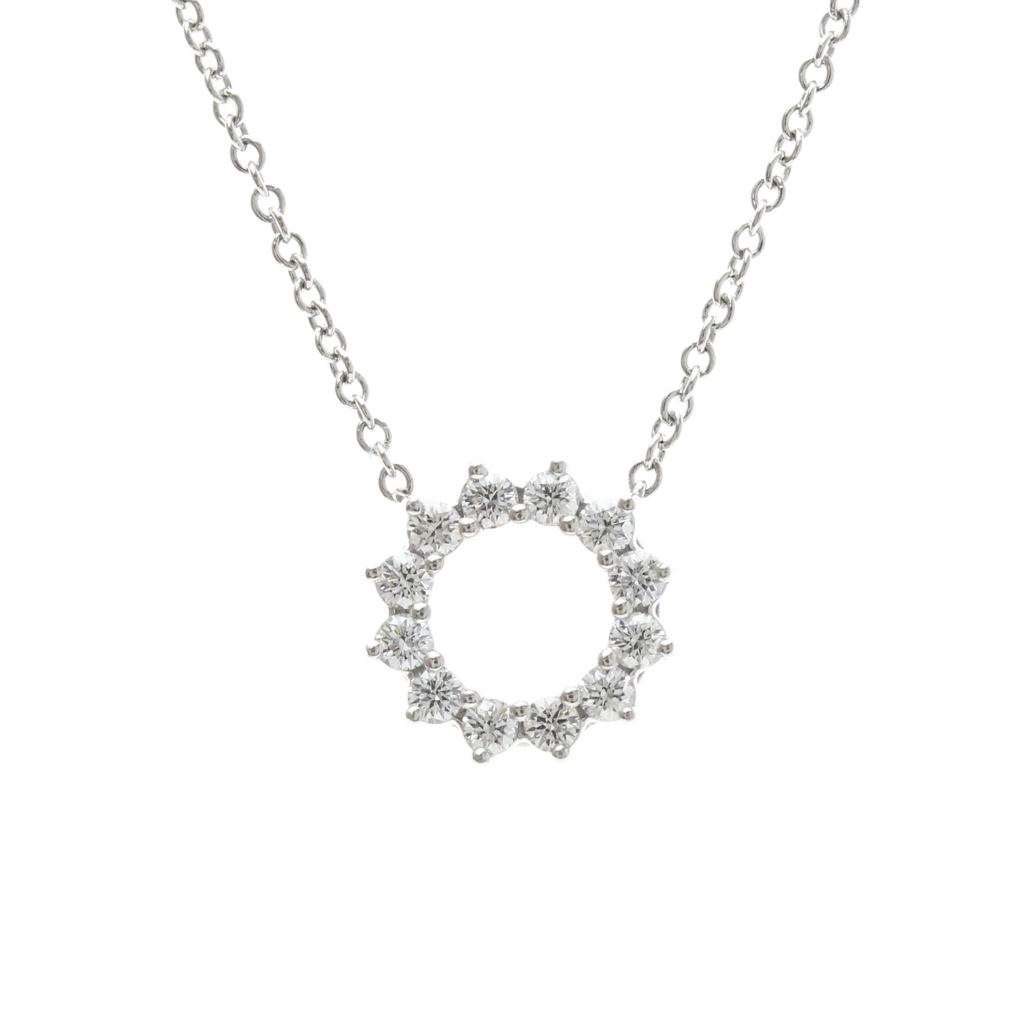 Tiffany & Co. Platinum Diamond Men's/Women's Fashion Necklace (Silver) Open Circle Mini Diamond Necklace [Pre-owned]