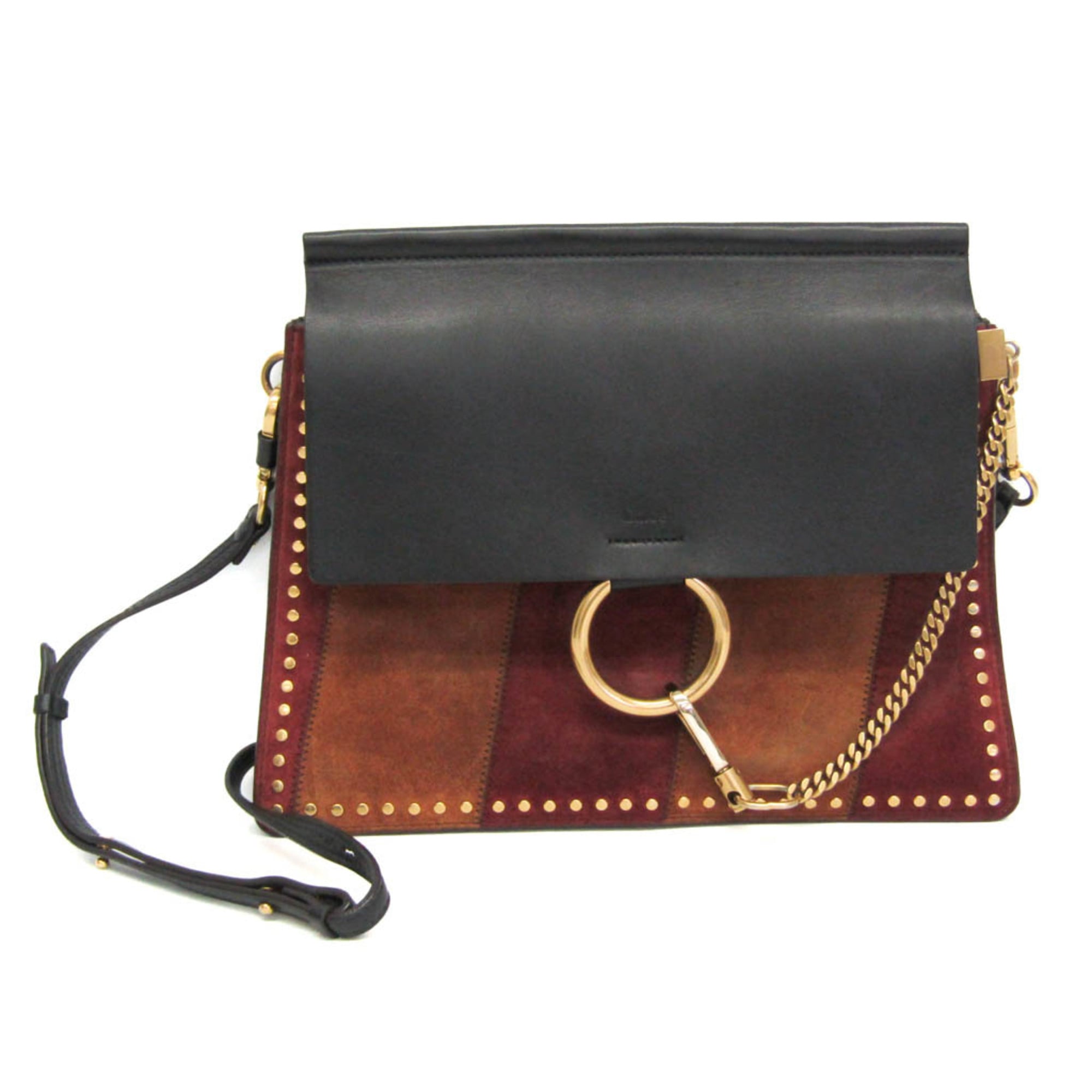 Rakuten - クロエ(Chloé) フェイ ミディアム レディース レザー,スエード ショルダーバッグ ブラック,ブラウン,レッドブラウン【中古】