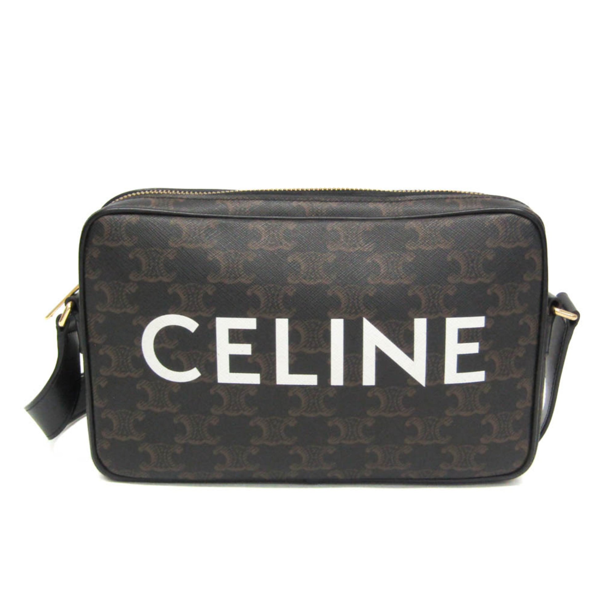 Rakuten - セリーヌ(Celine) トリオンフ ホリゾンタル メッセンジャー 194502 レディース コーティングキャンバス,レザー ショルダーバッグ ブラック,ダークブラウン【中古】