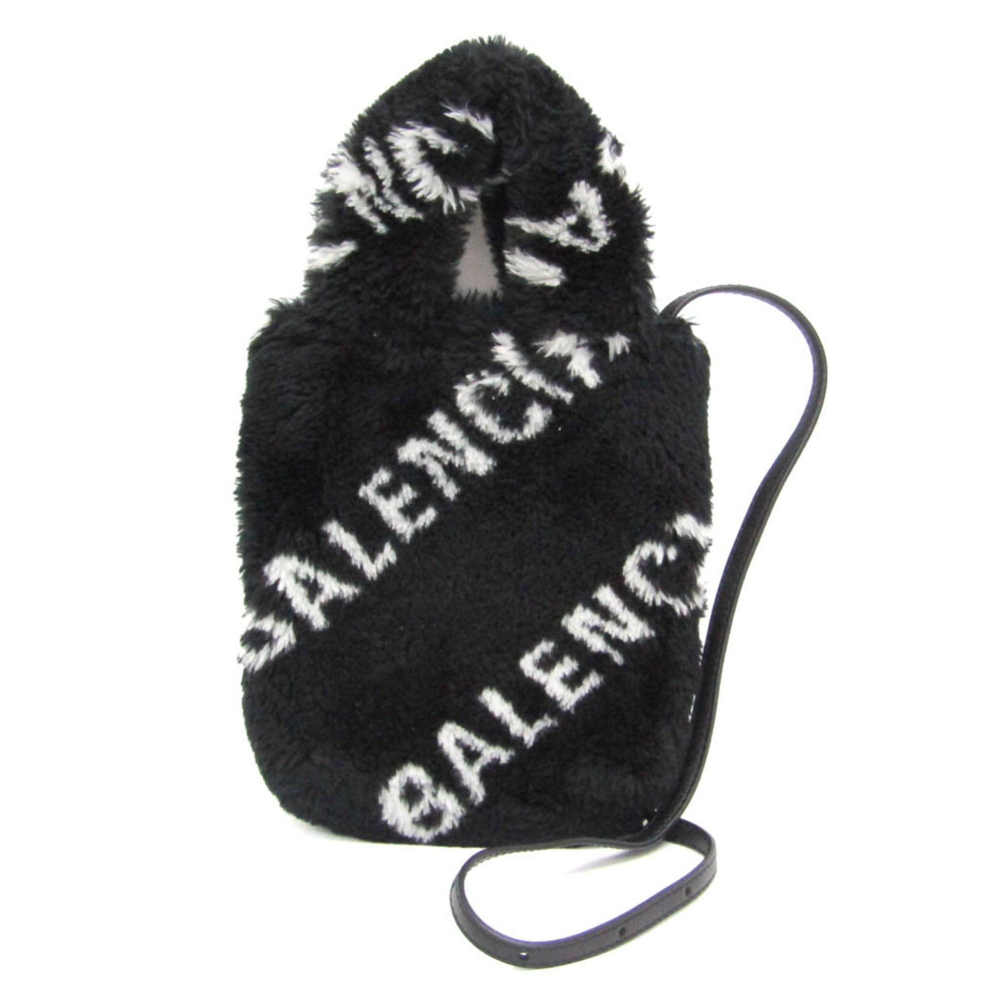 Rakuten - バレンシアガ(Balenciaga) エブリデイ フォンホルダー 596564 レディース レザー,フェイクファー ハンドバッグ,ショルダーバッグ ブラック,ホワイト【中古】
