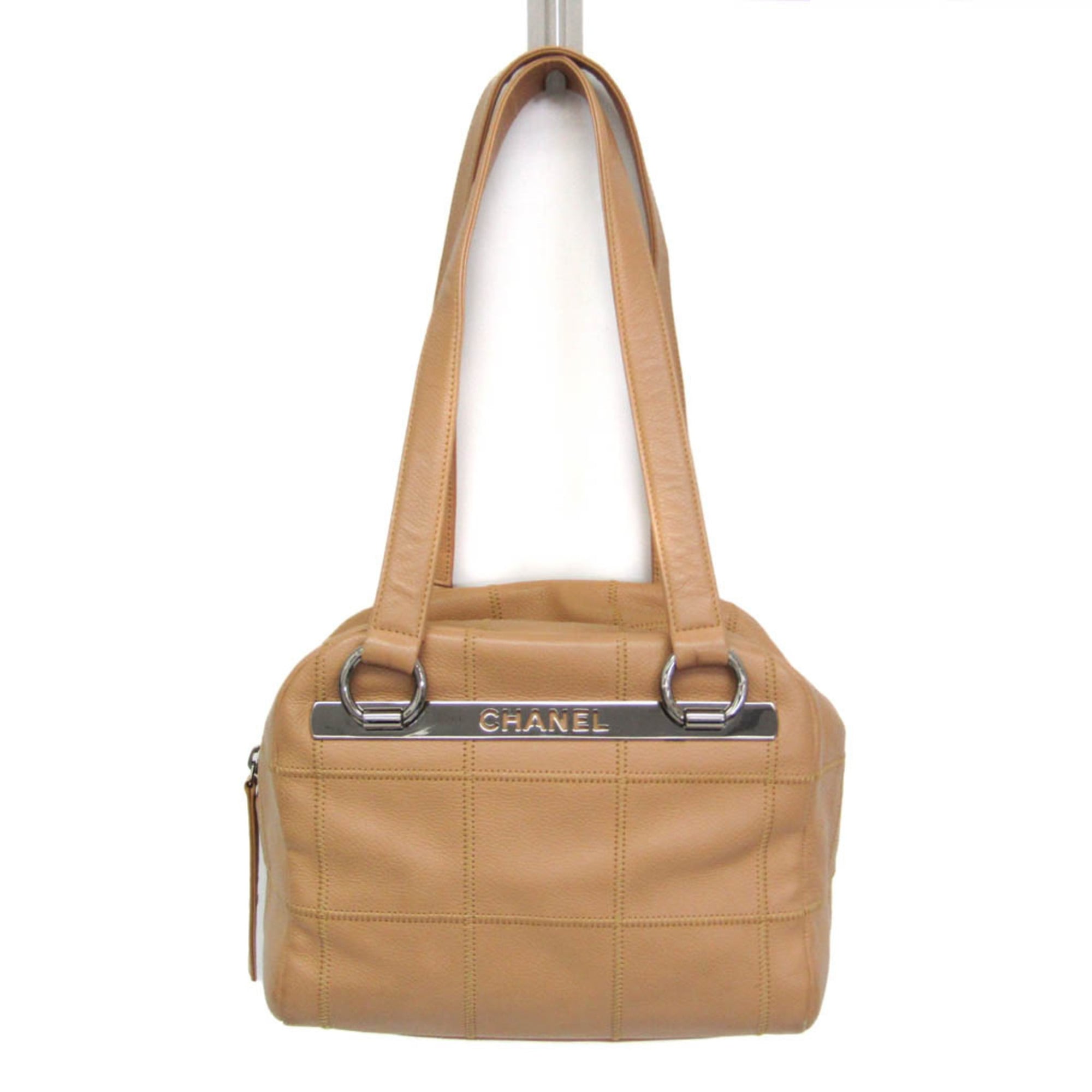 Rakuten - シャネル(Chanel) チョコバー ミニボストンバッグ レディース キャビアスキン ハンドバッグ ライトベージュ【中古】