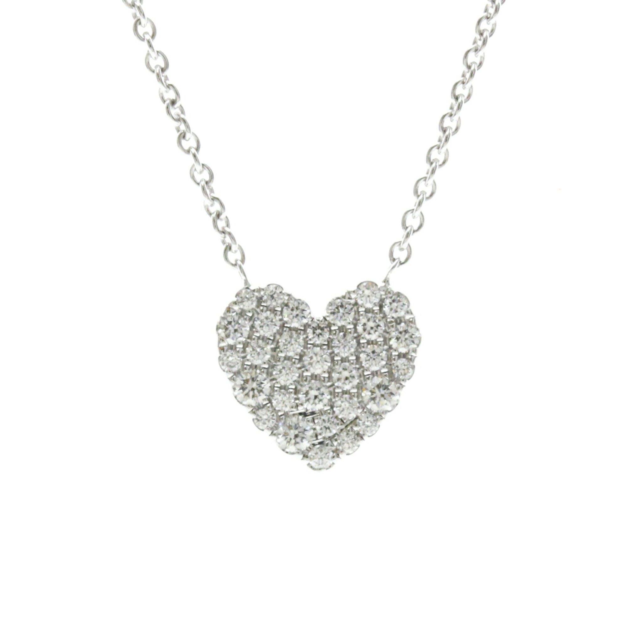 Tiffany & Co. K18 White Gold (K18WG) Diamond Men's/Women's Fashion Necklace (Silver) Heart Pave Diamond Necklace [Pre-owned]