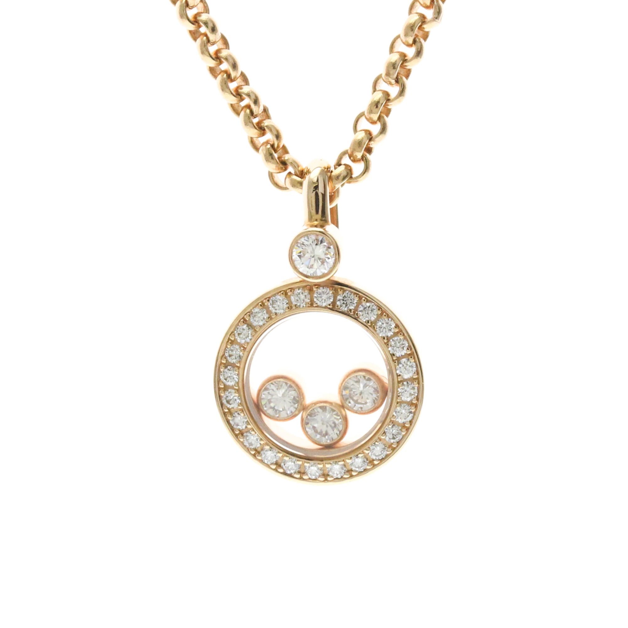 Chopard K18 Pink Gold (K18PG) Diamond Necklace for Men and Women, Happy Diamonds Necklace 79/3957 [Used]