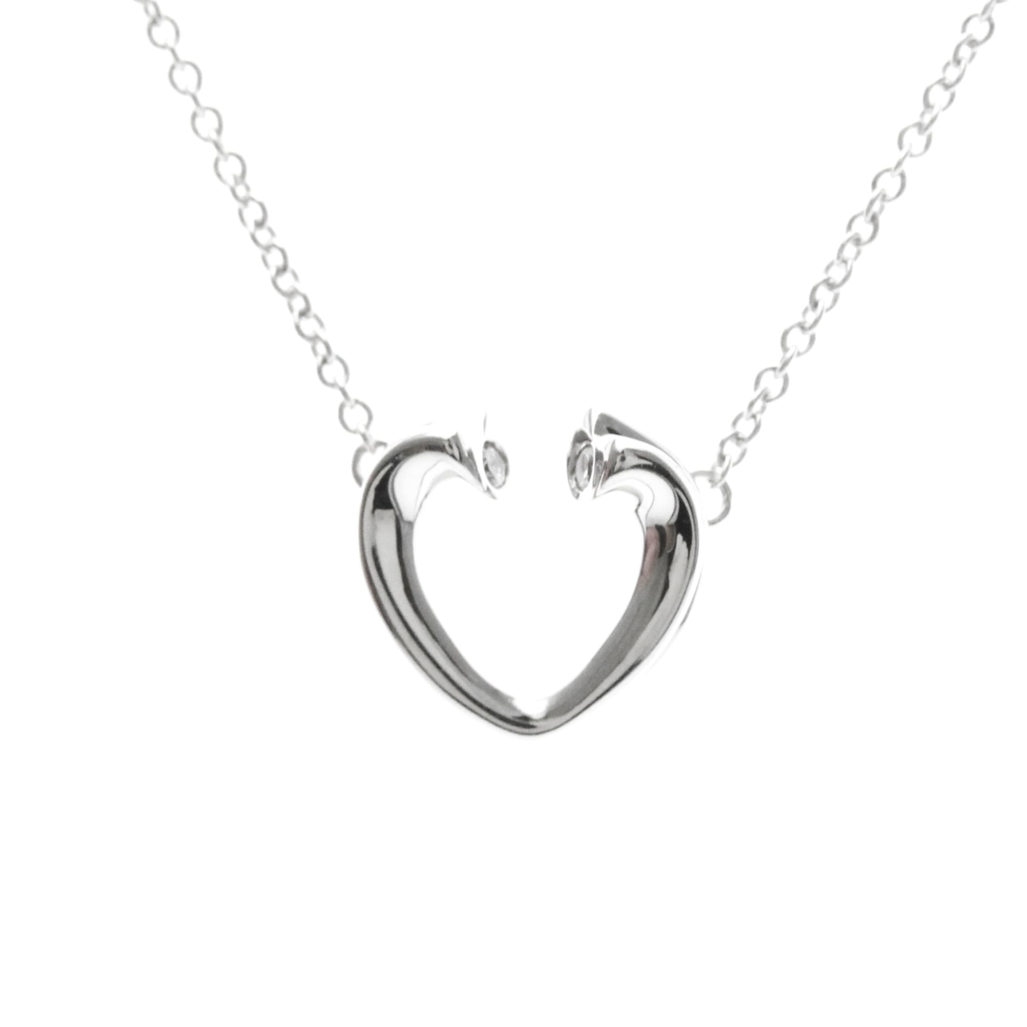 Tiffany & Co. K18 White Gold (K18WG) Diamond Women's/Men's Fashion Necklace (Silver) Tenderness Heart Necklace 2P Diamond [Pre-owned]