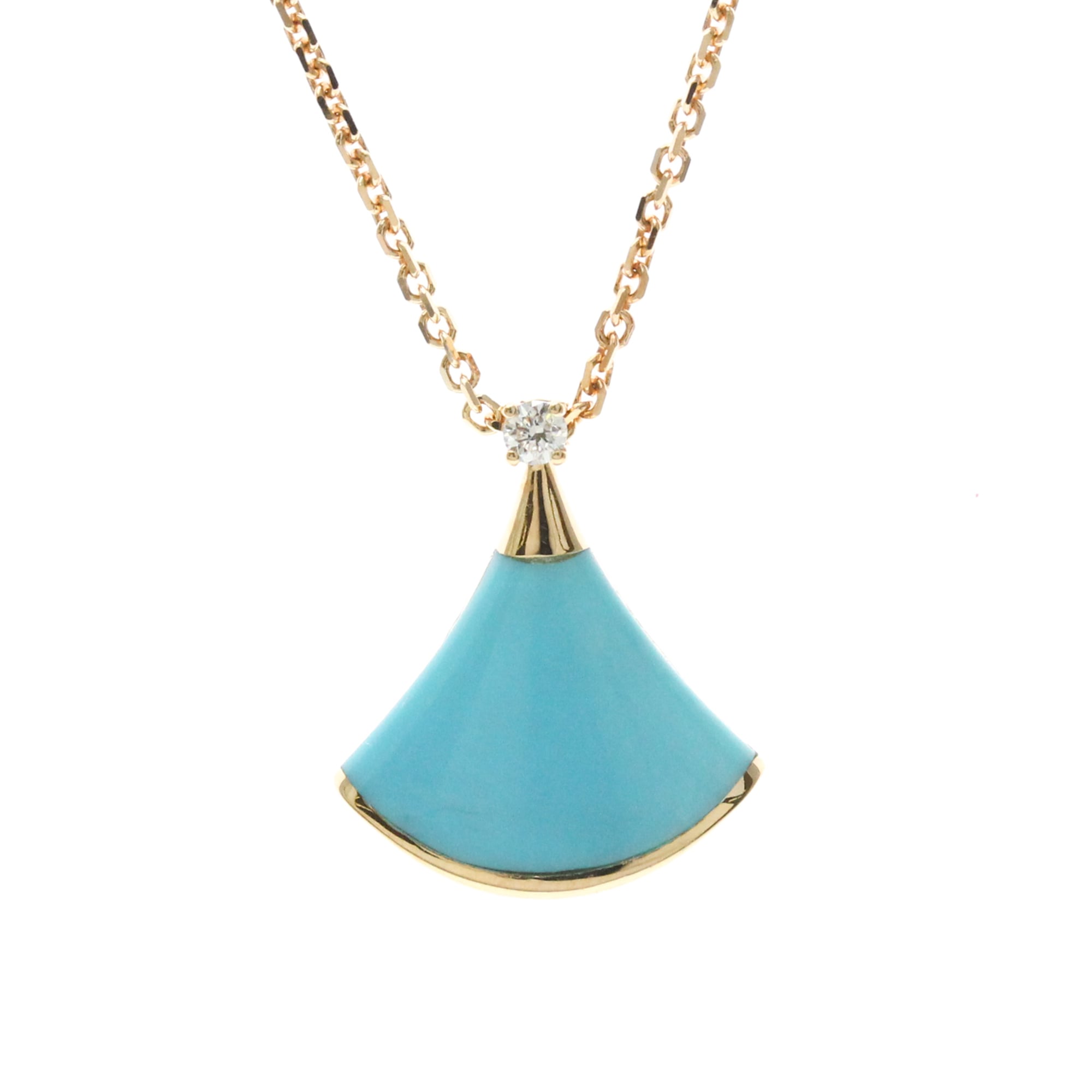 Bvlgari K18 Pink Gold (K18PG) Diamond and Turquoise Men's and Women's Fashion Necklace (Pink Gold (PG)) Diva Dream Necklace Turquoise 1P Diamond [Pre-owned]