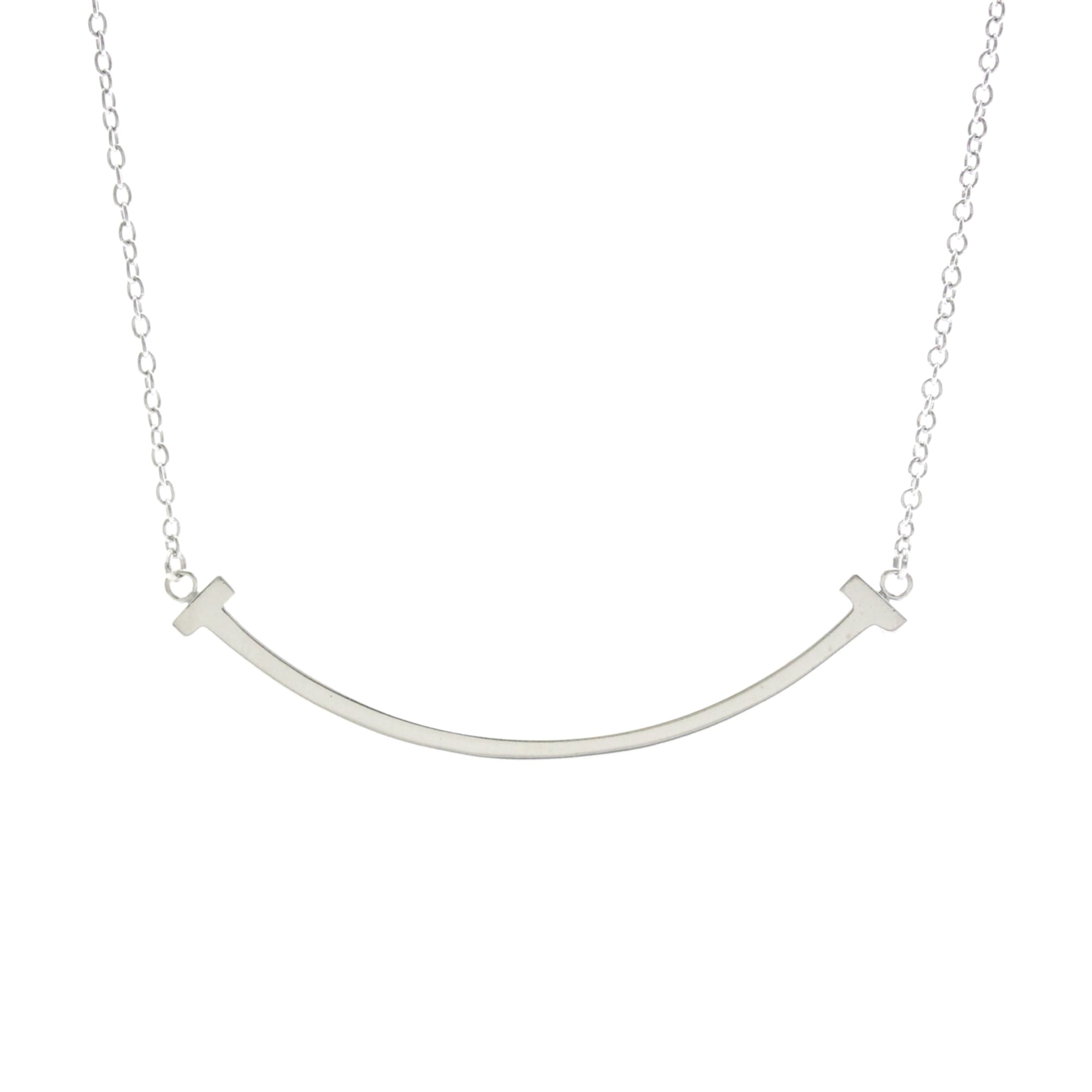 Tiffany & Co. K18 White Gold (K18WG) Necklace (Silver) - Men's/Women's Fashion Necklace - Tiffany T Smile Small Size Necklace [Pre-owned]