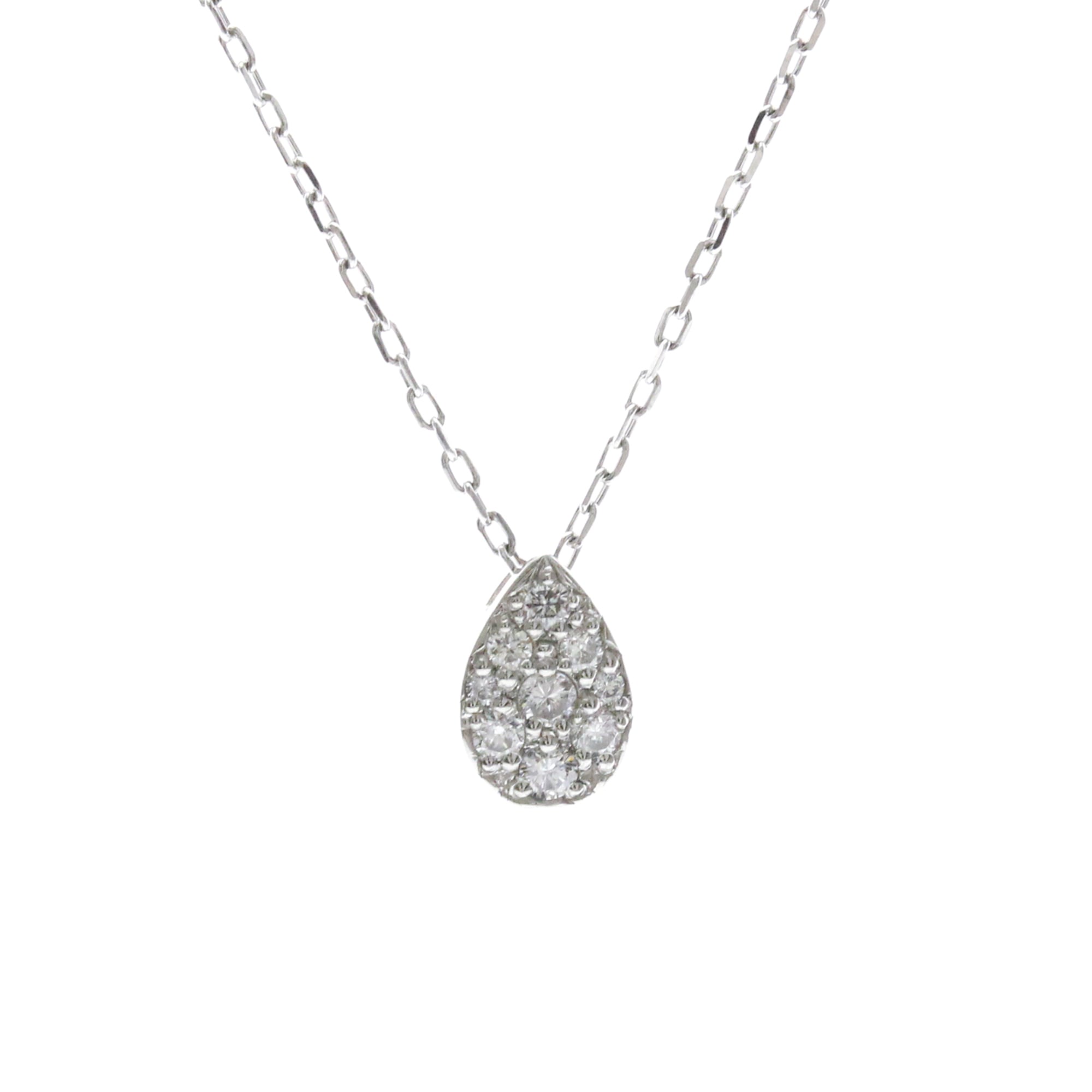Vendome Aoyama Platinum Diamond Women's/Men's Fashion Necklace, Carat/0.01 (Silver), Pear-Shaped Pave Diamond Necklace [Pre-owned]