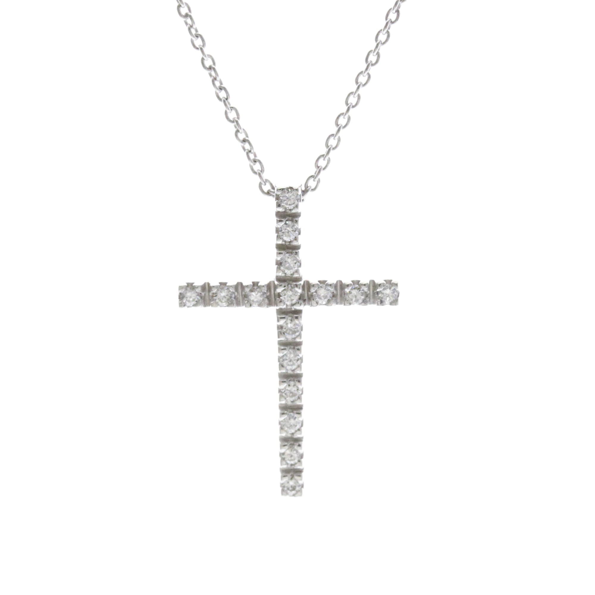 Star Jewelry K18 White Gold (K18WG) Diamond Women's Fashion Necklace (Silver) Diamond Cross Necklace [Pre-owned]