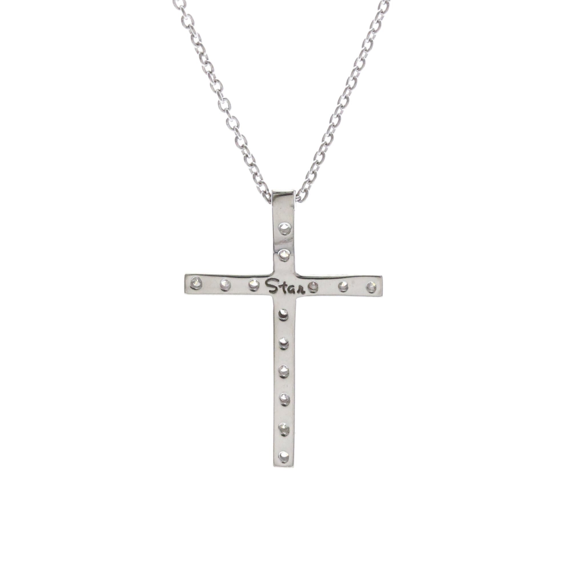 eLadyのスター・ジュエリー(Star Jewelry) K18ホワイトゴールド(K18WG) ダイヤモンド レディース ファッション ネックレス (シルバー) ダイヤモンド クロス ネックレス【中古】｜アングル2