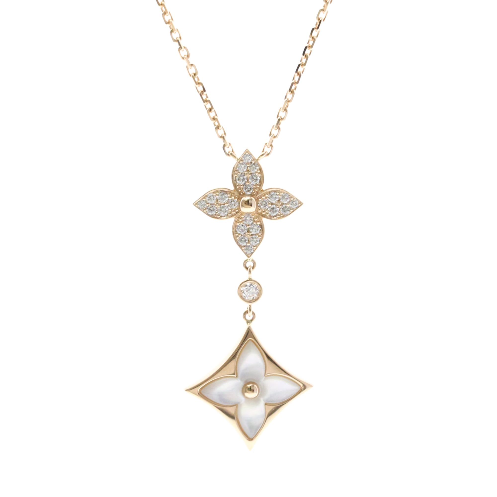 Louis Vuitton K18 Pink Gold (K18PG) Diamond and Mother-of-Pearl Women's/Men's Fashion Necklace (Pink Gold (PG)) Pendant Star Blossom Q94676 [Used]