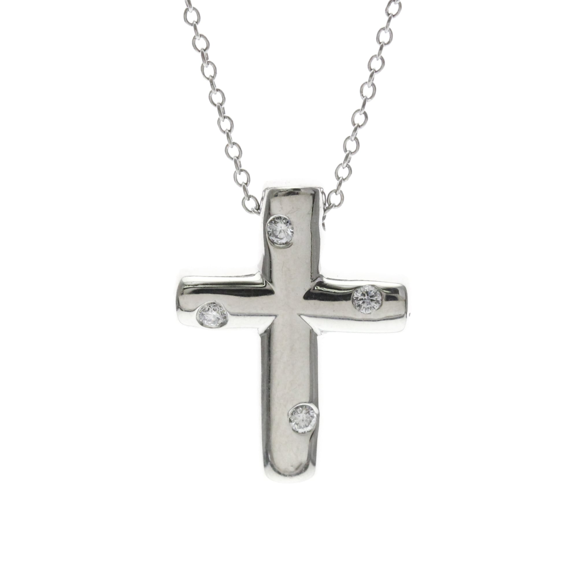 Tiffany & Co. Platinum Diamond Men's/Women's Fashion Necklace (Silver) Dots Cross Necklace [Pre-owned]