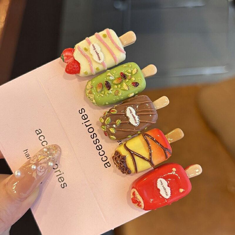 【夏の新作】アイスクリームモチーフ ヘアクリップ 5個セット かわいい お菓子風 髪留め アクセサリー 前髪クリップ 髪飾り プレゼント ギフトにも最適