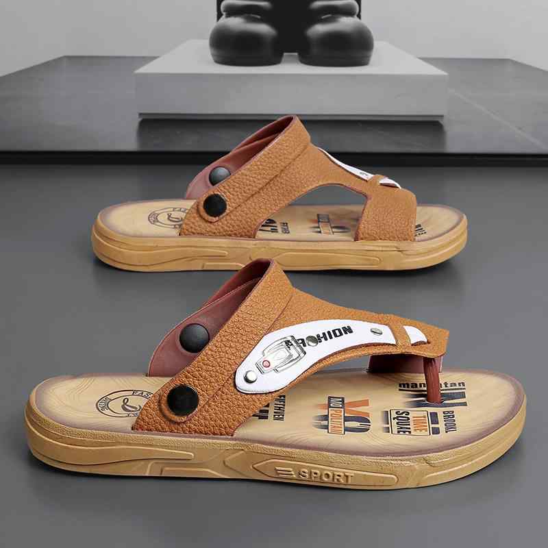 ビーチサンダル トングサンダル メンズ かっこいい こなれ感 レザー サンダル 韓国系 個性的 黒 茶色 ユニーク ロゴデザイン ビーサン ..