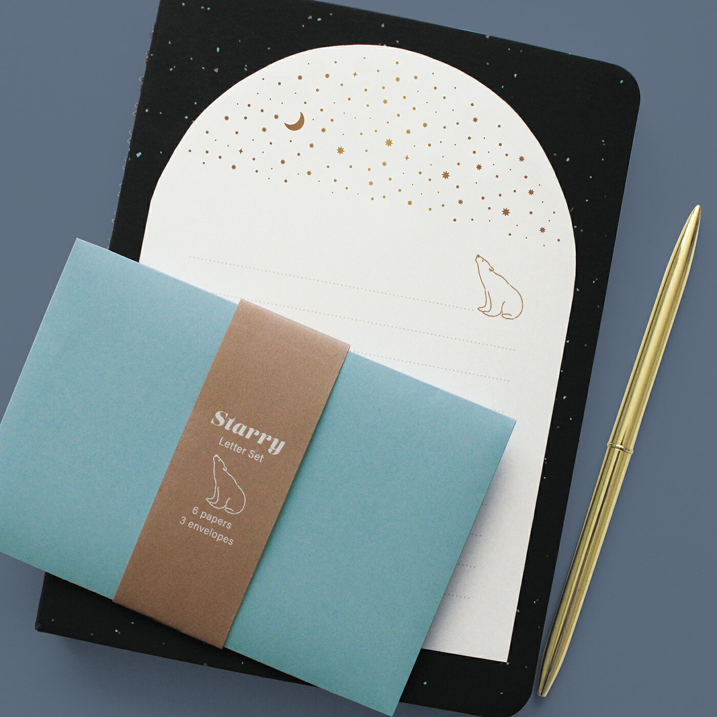 \P2倍+クーポン/STARRY スターリー レターセット|定型内 手紙 便箋 封筒 ギフト お祝い 誕生日 おしゃれ かわいい シンプル 動物 金箔 箔押し ...